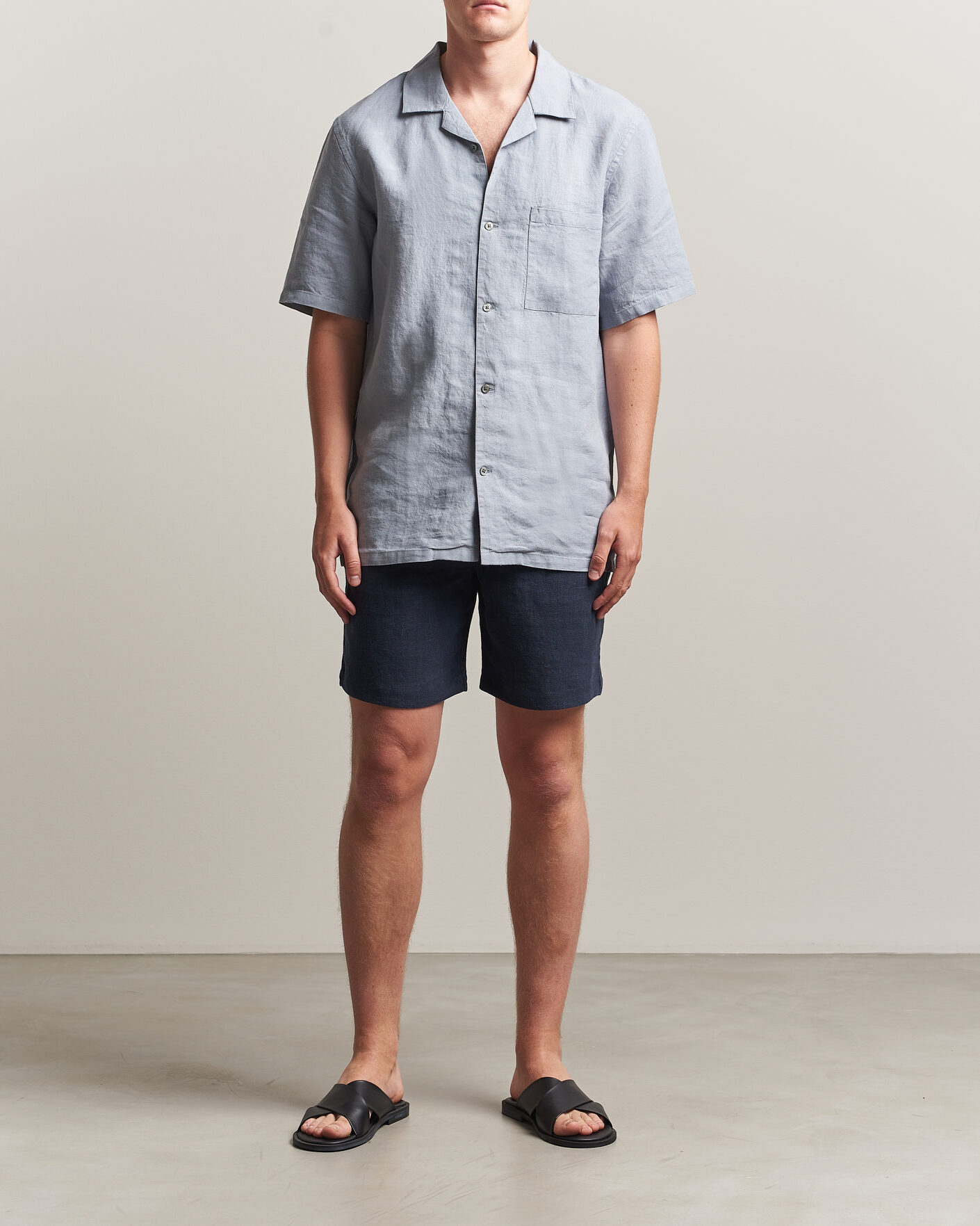 Herren | Hemden | A Day's March | Yamu Linen Short Sleeve Shirt Rock Blue