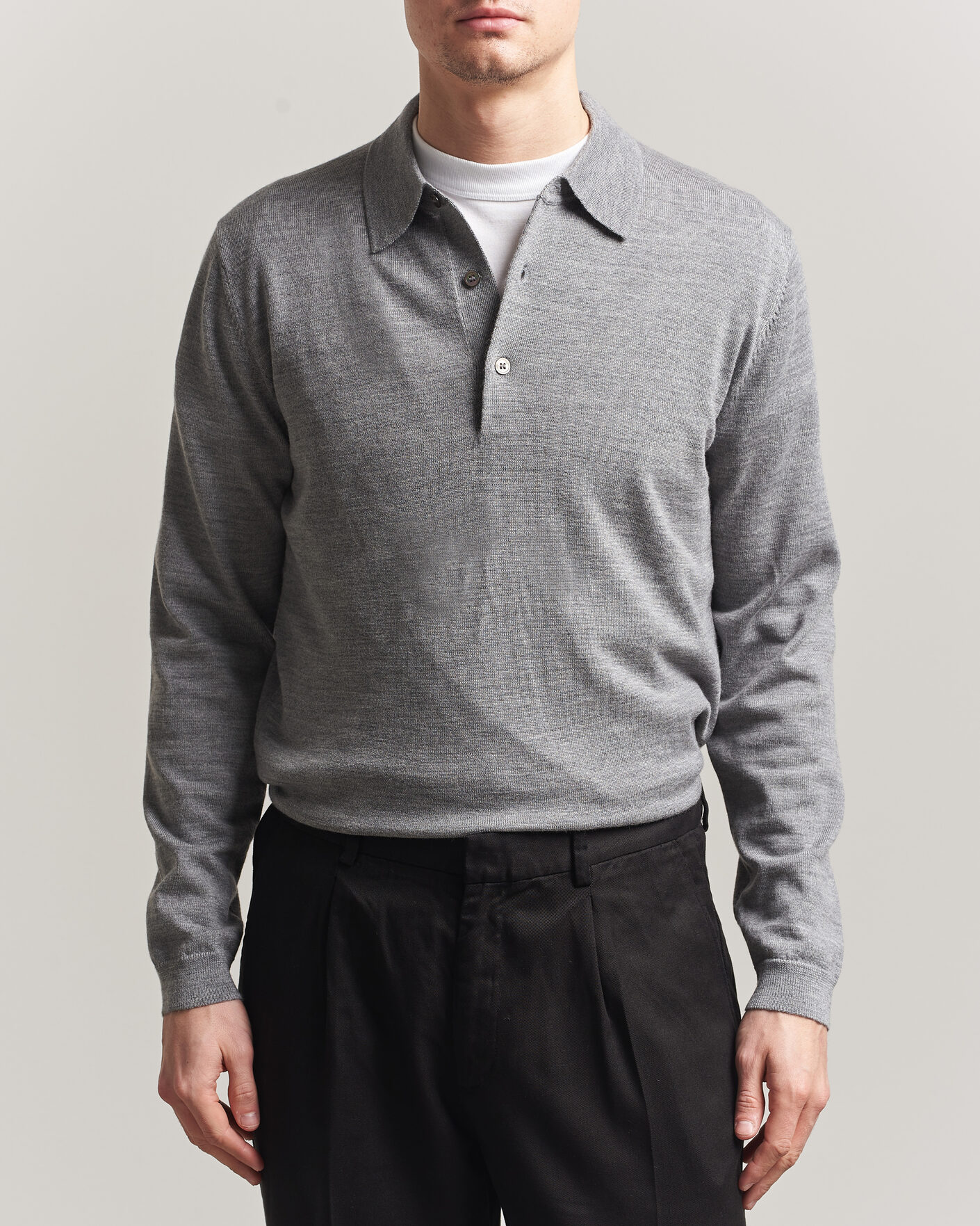 Herren | Pullover | A Day's March | Ambroz Merino Polo Grey Melange