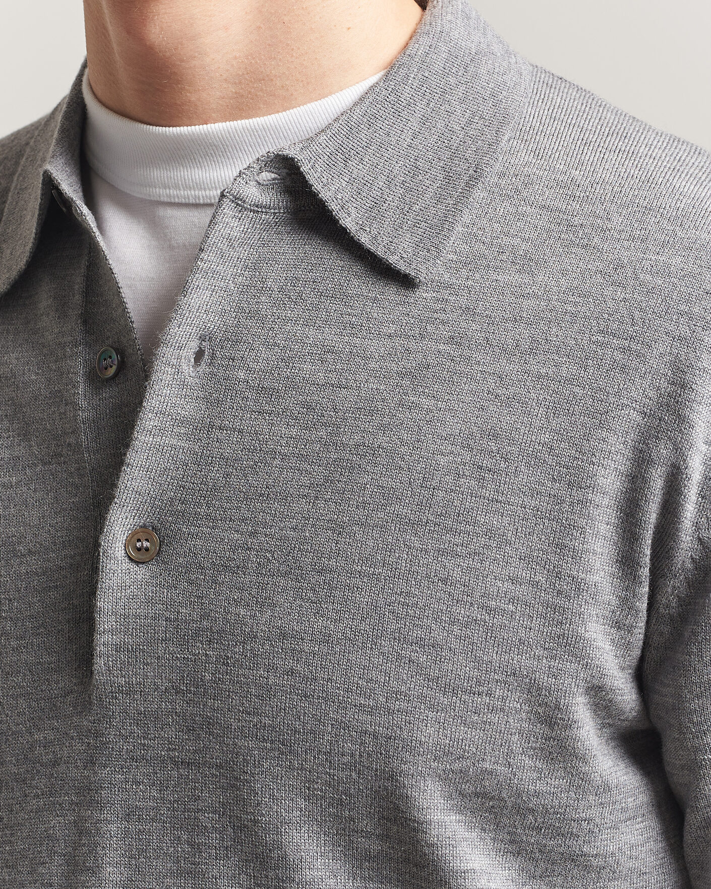 Herren | Pullover | A Day's March | Ambroz Merino Polo Grey Melange