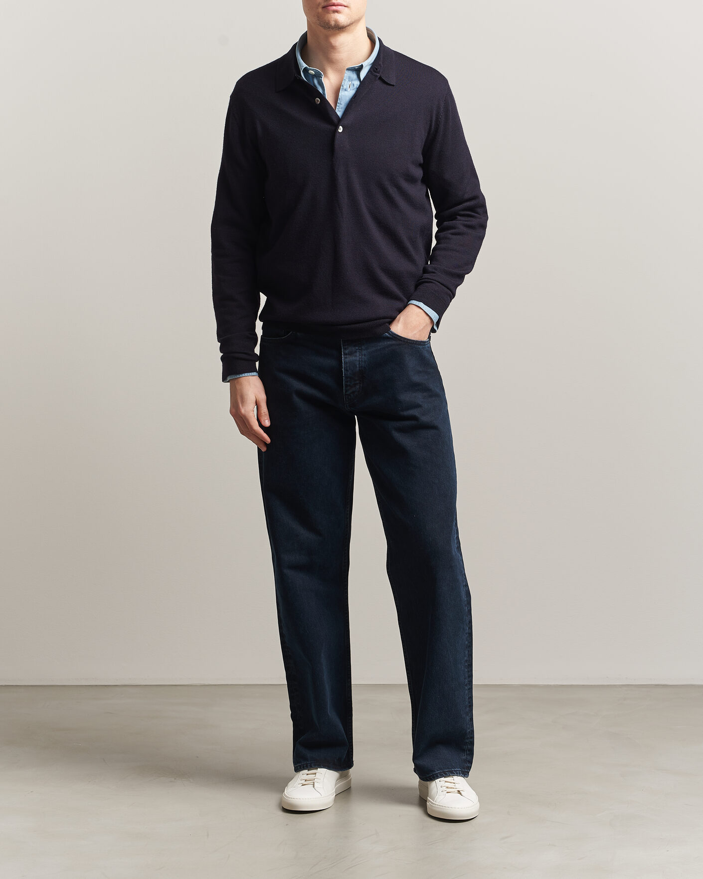 Herren | Pullover | A Day's March | Ambroz Merino Polo Navy