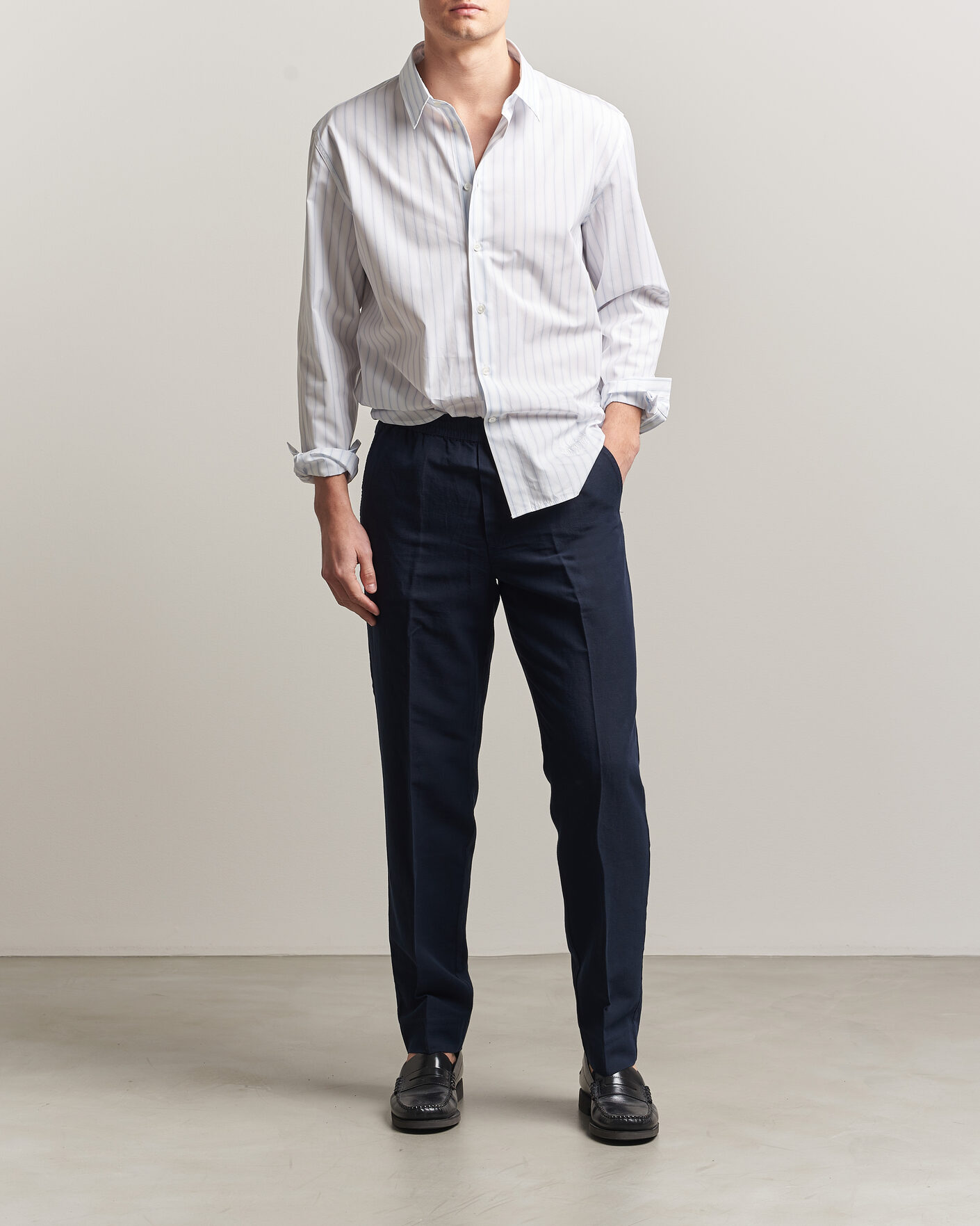 Herren | Hosen | Filippa K | Theo Relaxed Linen/Cotton Drawstring Trousers Navy