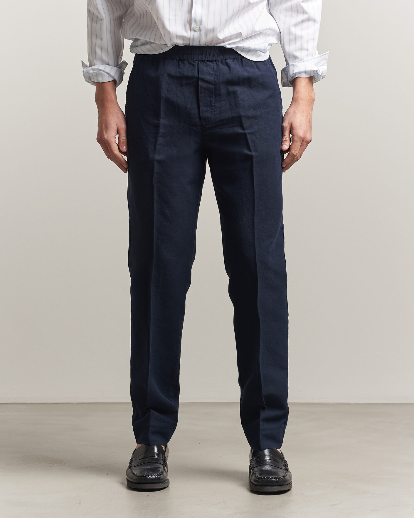Herren | Hosen | Filippa K | Theo Relaxed Linen/Cotton Drawstring Trousers Navy