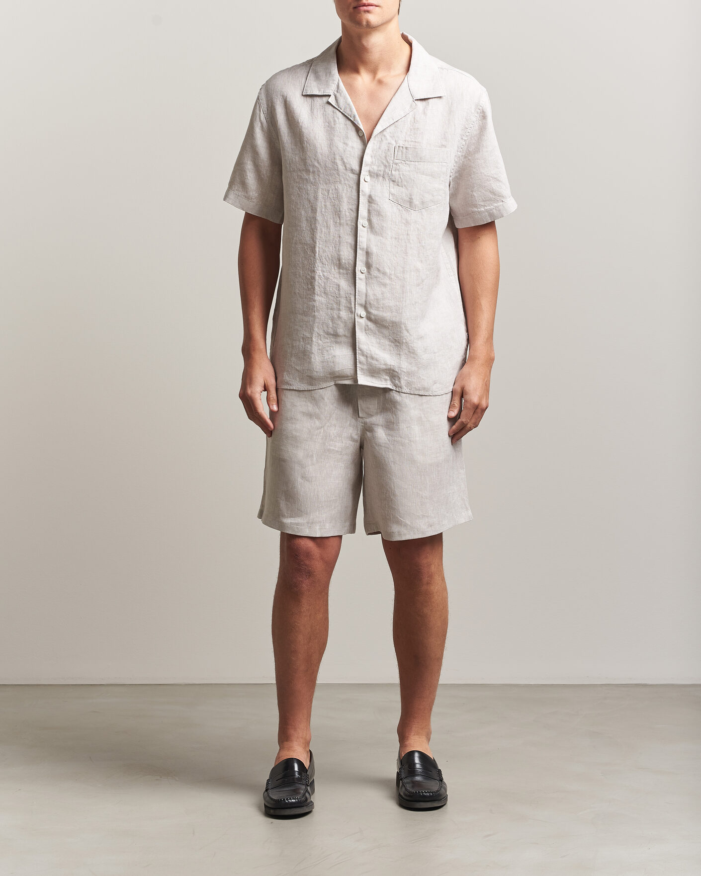 Herren | Hemden | J.Lindeberg | Elio Linen Short Sleeve Shirt Moonbeam