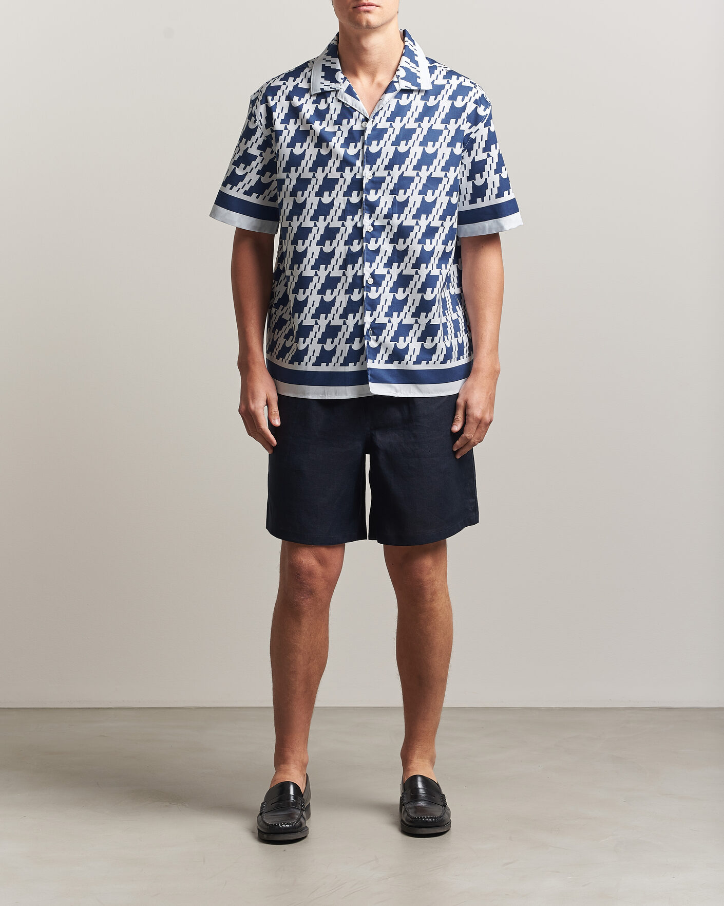 Herren | Hemden | J.Lindeberg | Ellis Border Printed Resort Shirt Estate Blue