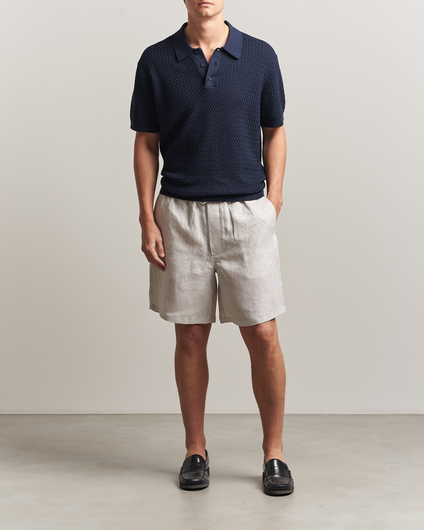 Herren | Poloshirts | J.Lindeberg | Jacques Structured Knitted Polo Navy