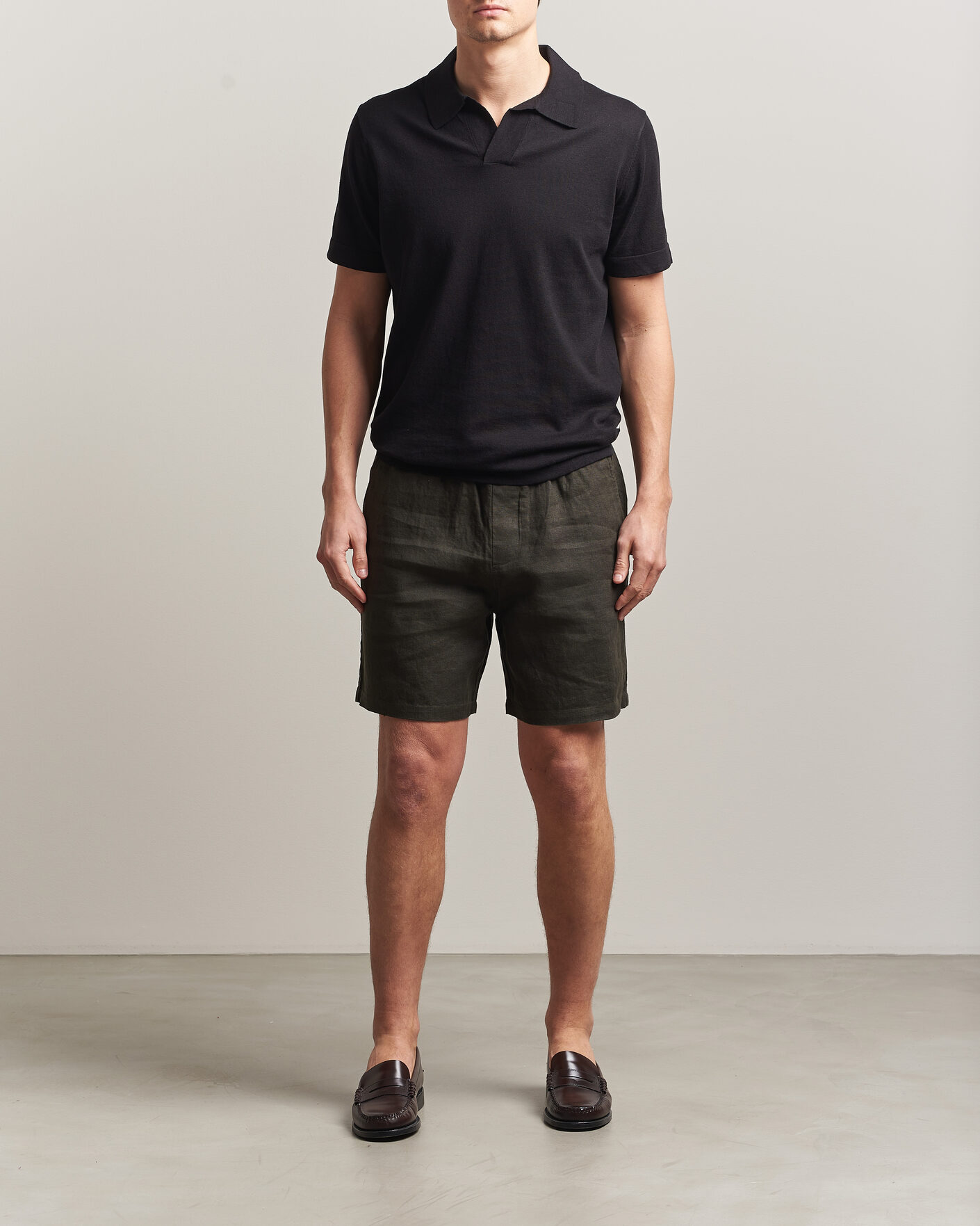 Herren | Shorts | NN07 | Gregor Linen Drawstring Shorts Dark Army