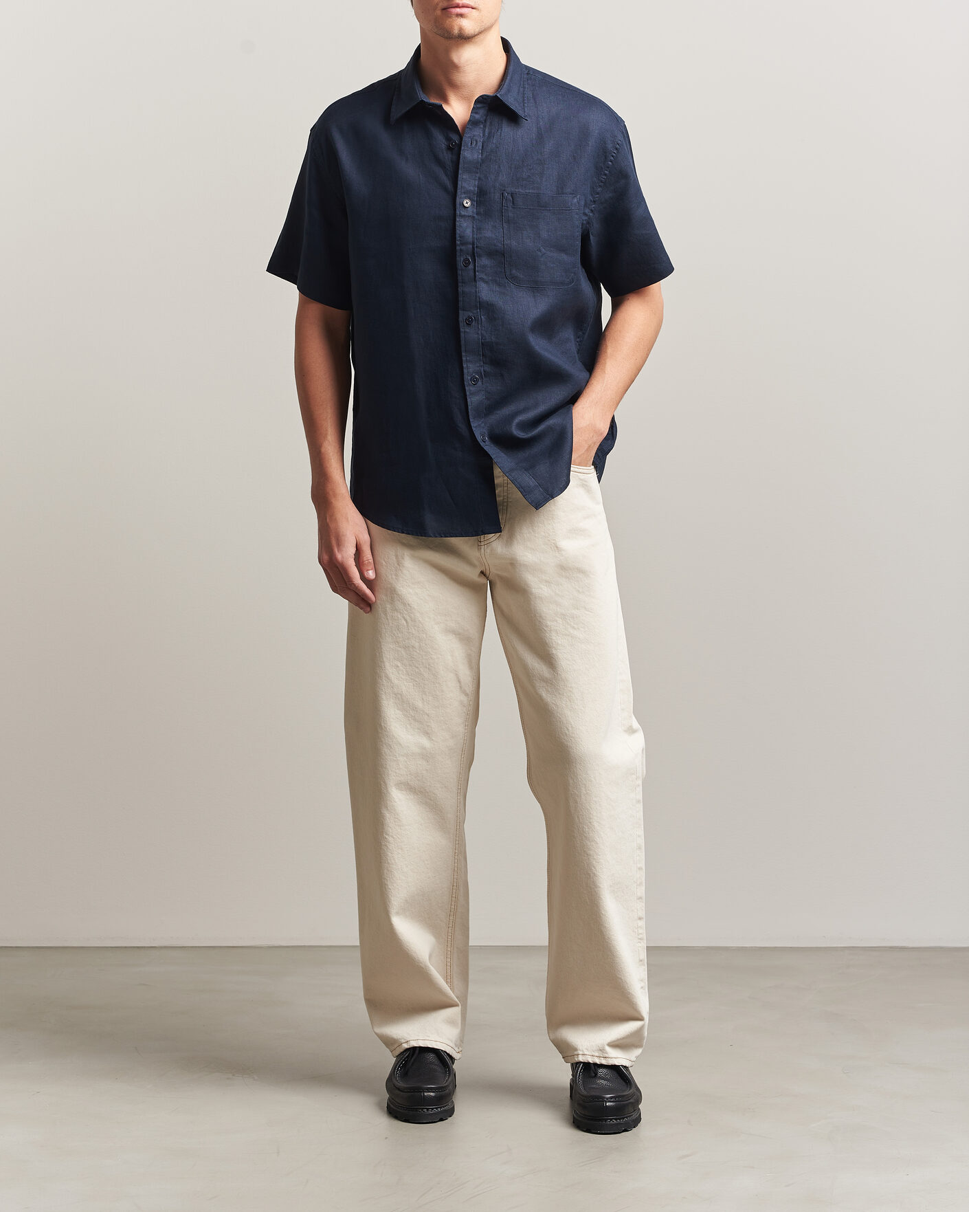 Herren | Hemden | NN07 | Deon Linen Short Sleeve Shirt Navy Blue