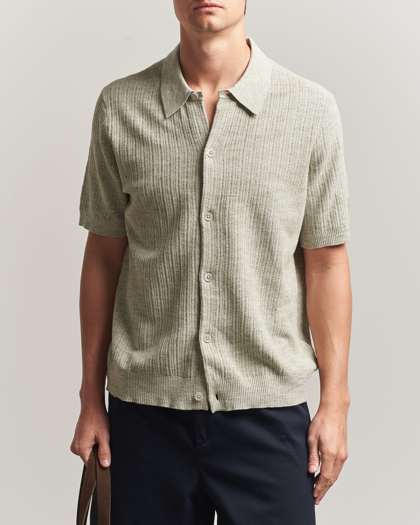 Herren | Hemden | NN07 | Nolan Knitted Short Sleeve Shirt Sage Green