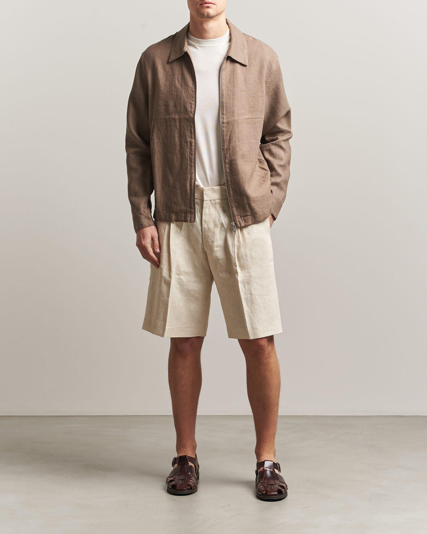 Herren | Hemden | NN07 | Alban Linen Full Zip Overshirt Clay Mirage