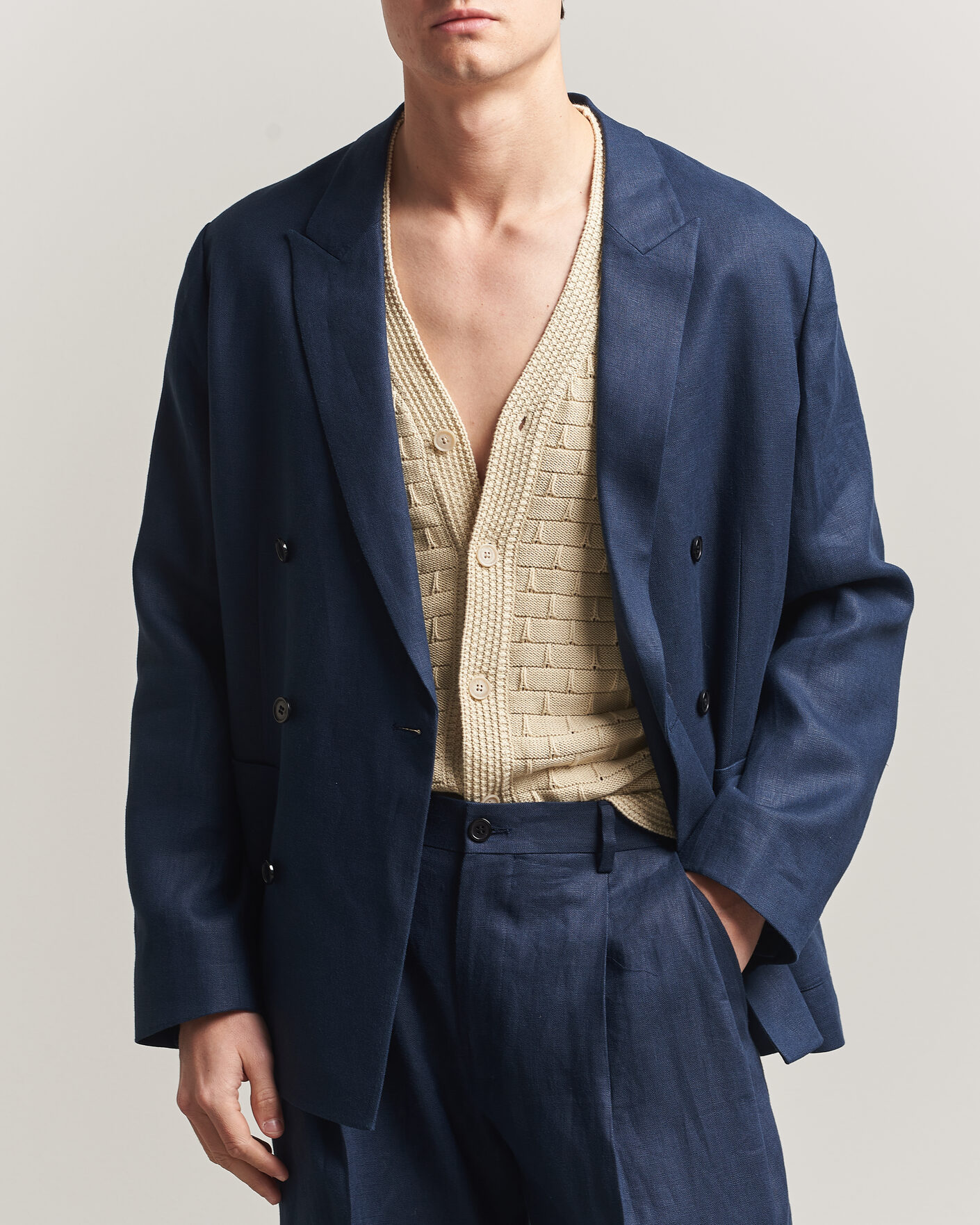 Herren | Sakkos | NN07 | Jordin Linen Double Breasted Blazer Navy Blue