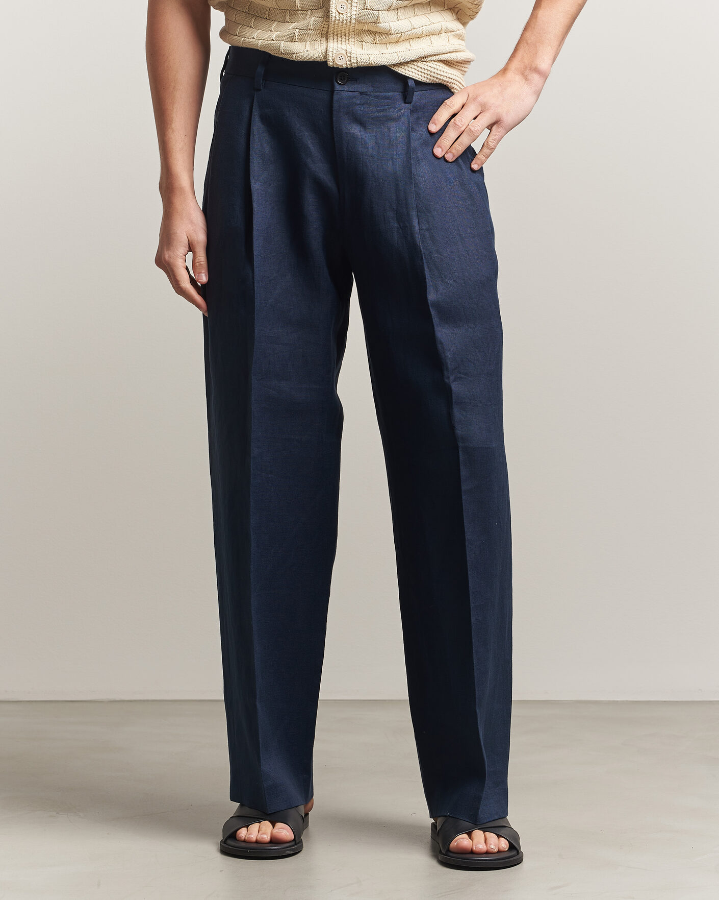 Herren | Hosen | NN07 | Justin Linen Double Pleated Trousers Navy Blue