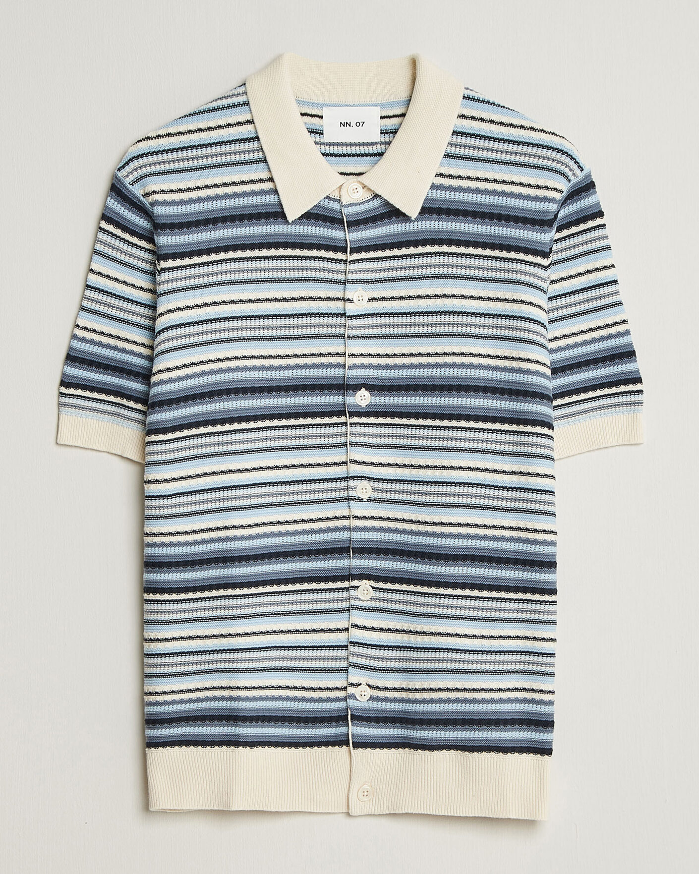 Herren | Hemden | NN07 | Nolan Striped Knitted Short Sleeve Shirt Navy Multi