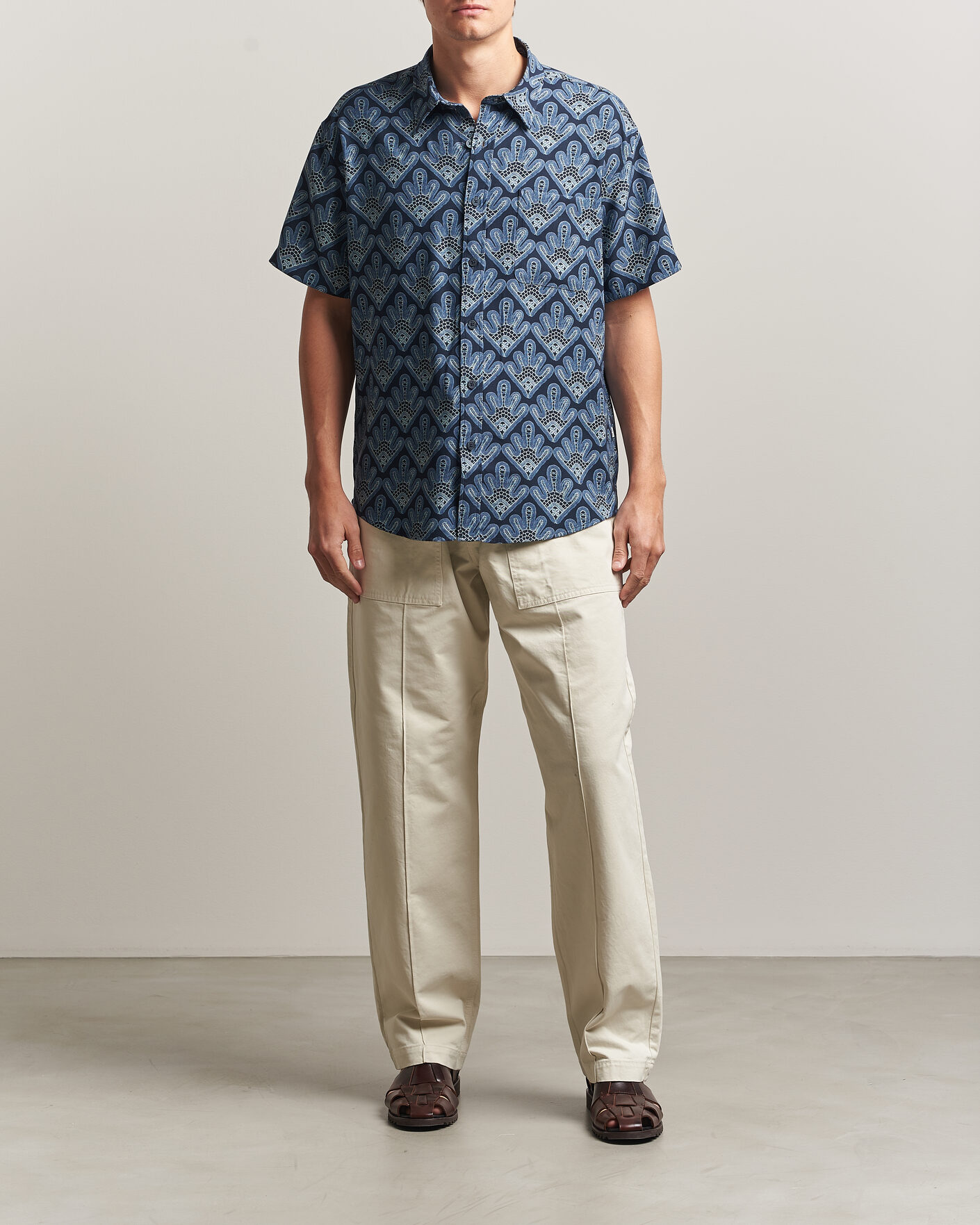 Herren | Hemden | NN07 | Deon Printed Short Sleeve Shirt Navy Blue
