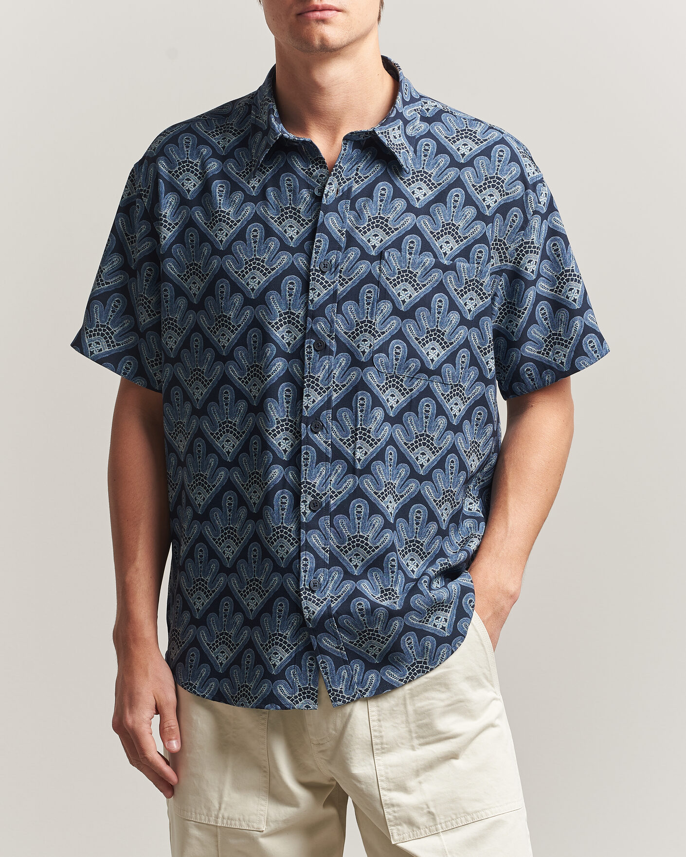 Herren | Hemden | NN07 | Deon Printed Short Sleeve Shirt Navy Blue