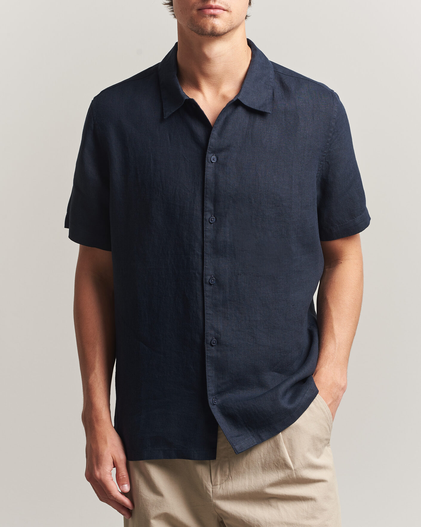 Herren | Hemden | Samsøe Samsøe | Avan Linen Short Sleeve Shirt Salute Navy