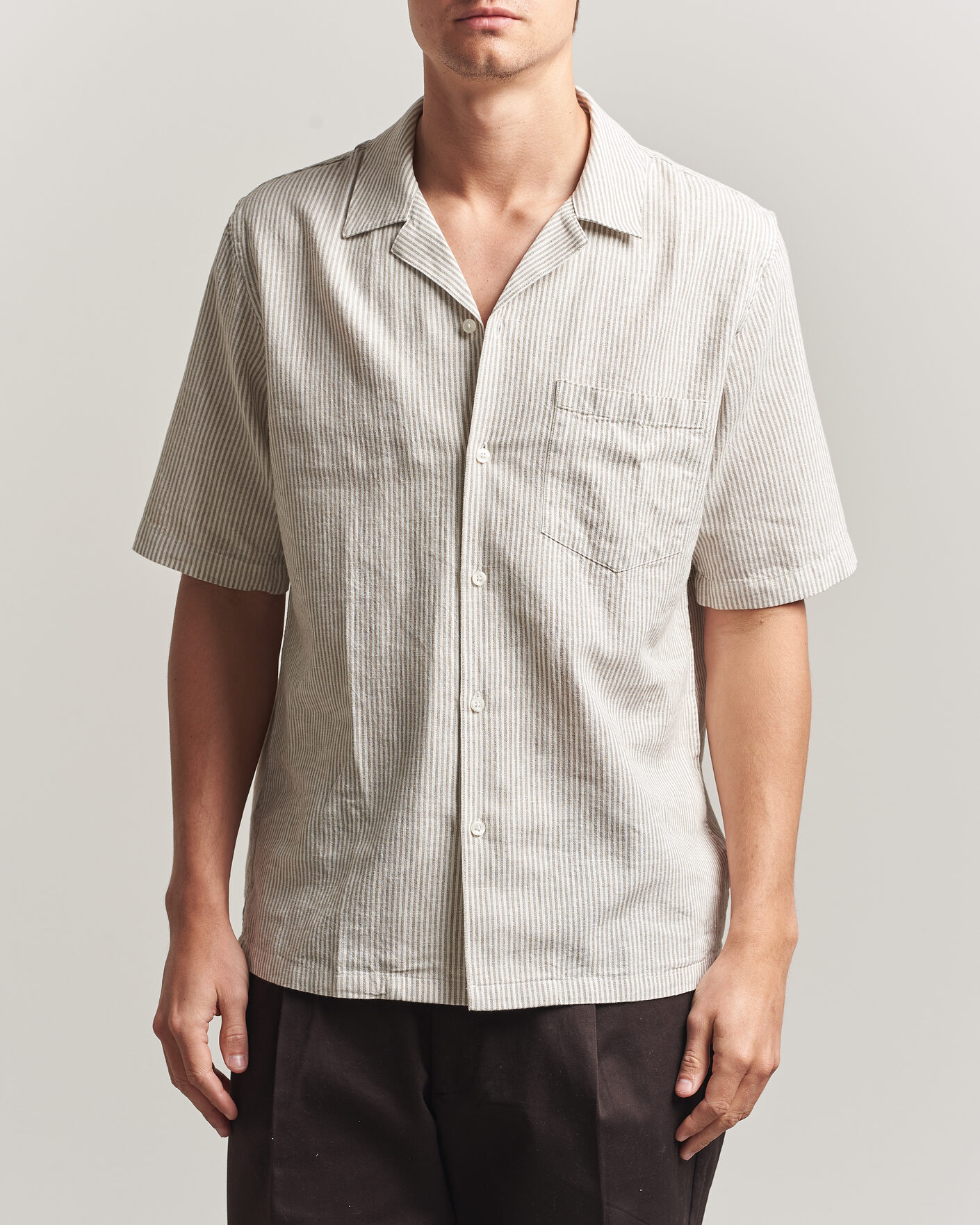 Herren | Hemden | Samsøe Samsøe | Oscar Linen/Cotton Striped Short Sleeve Shirt Aluminum