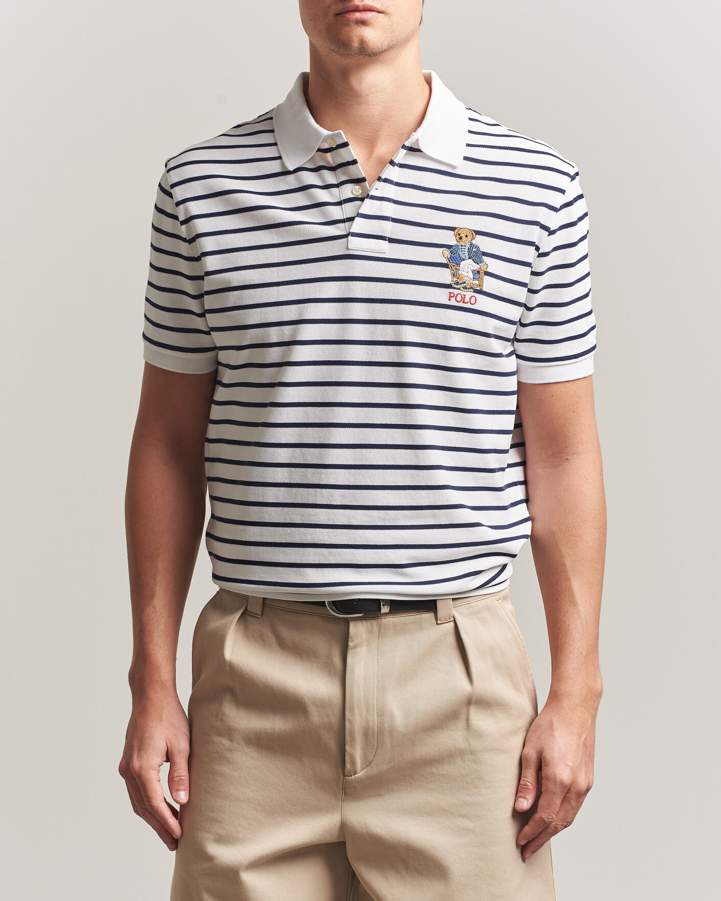 Herren | Poloshirts | Polo Ralph Lauren | Newport Bear Striped Custom Slim Polo White/Navy
