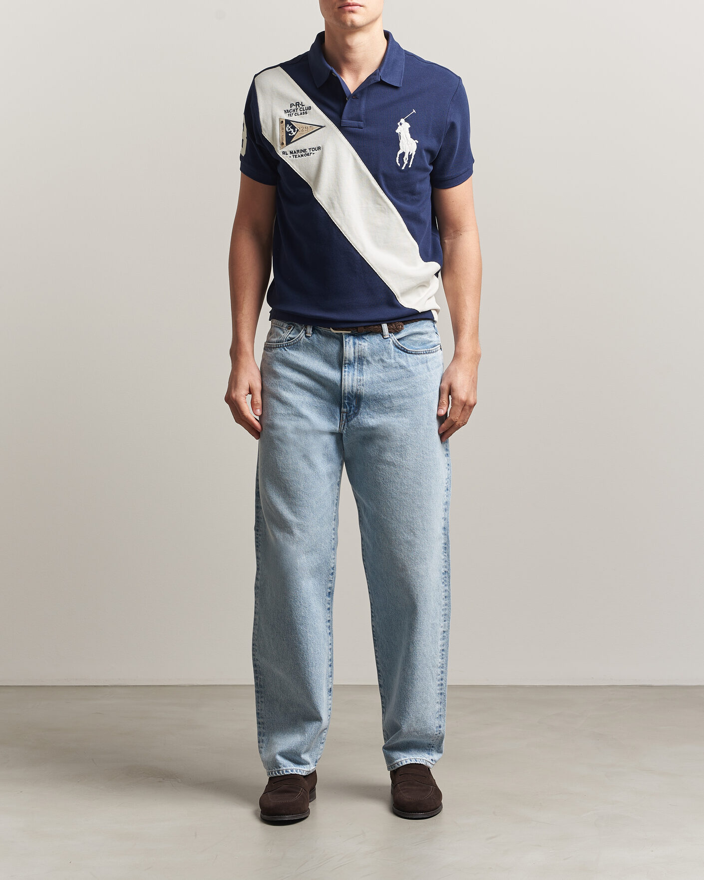 Herren | Poloshirts | Polo Ralph Lauren | Custom Slim Diagonal Stipe Polo Newport Navy/Nevis