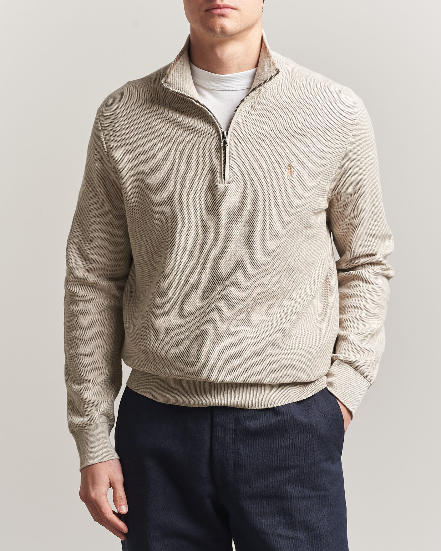 Herren | Pullover | Polo Ralph Lauren | Textued Half-Zip Light Walnut Brown Heather