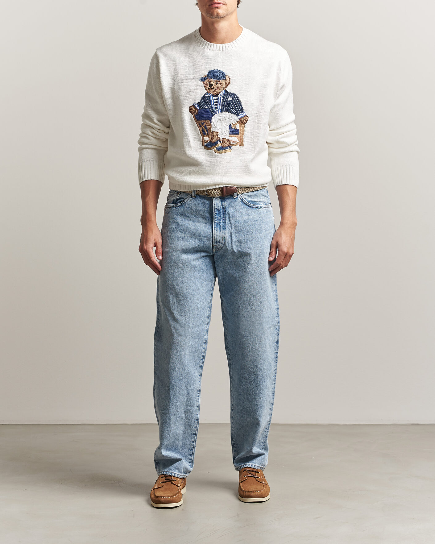 Herren | Pullover | Polo Ralph Lauren | Newport Bear Cotton/Linen Sweater Deckwash White