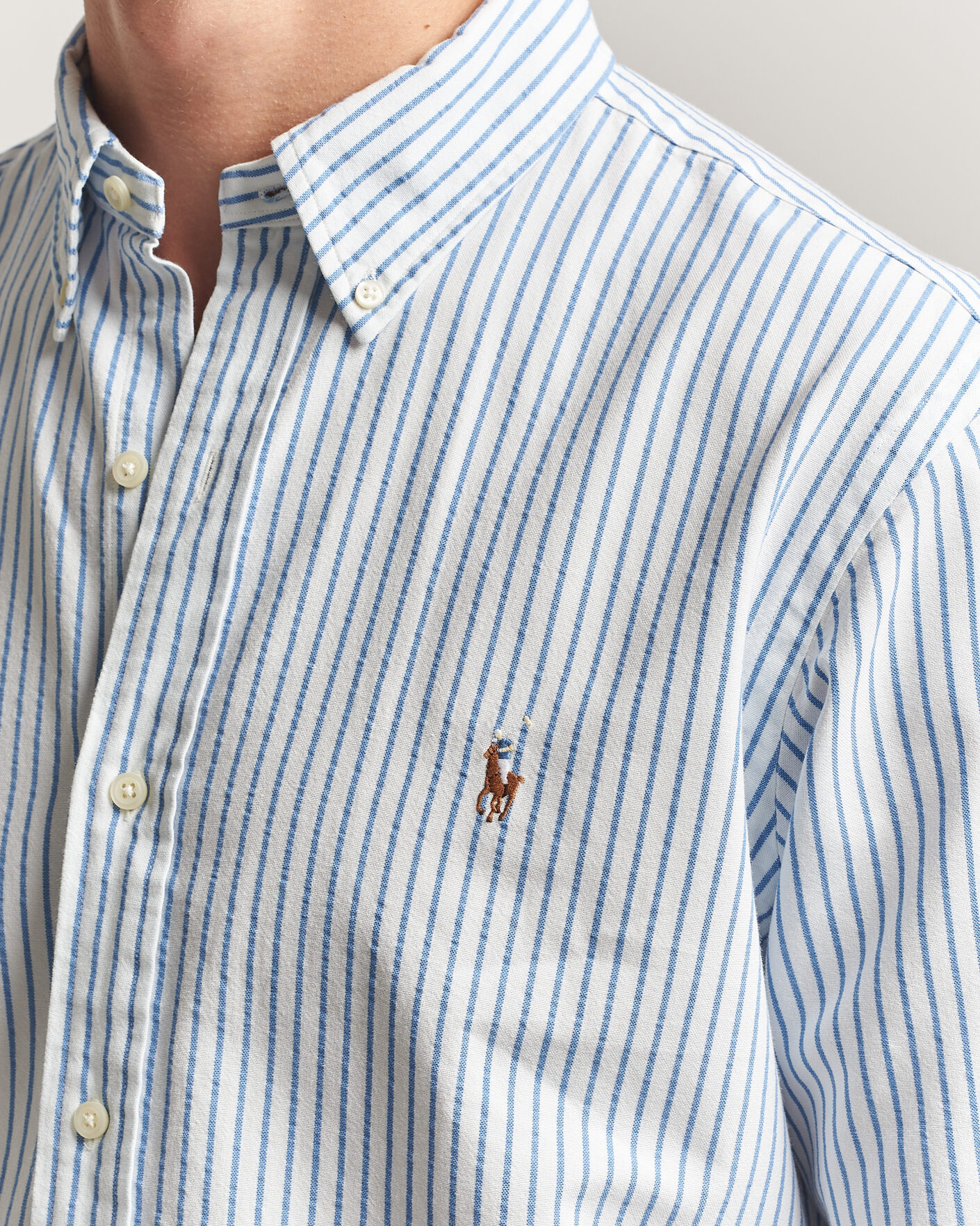 Herren | Hemden | Polo Ralph Lauren | Custom Fit Seersucker/Oxford Stripe Shirt White/Blue