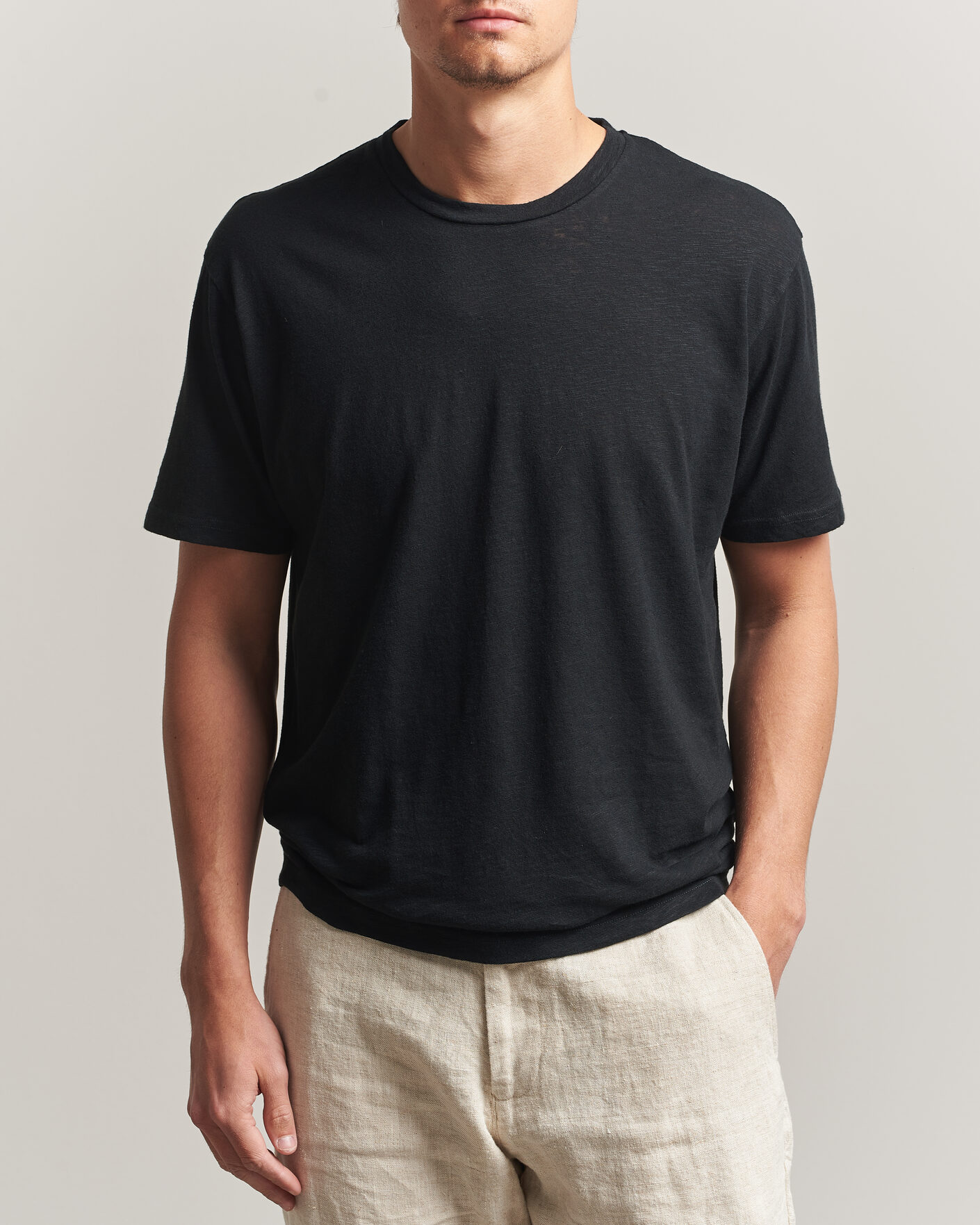 Herren | T-Shirts | Sunspel | Pima Cotton/Linen T-Shirt Black