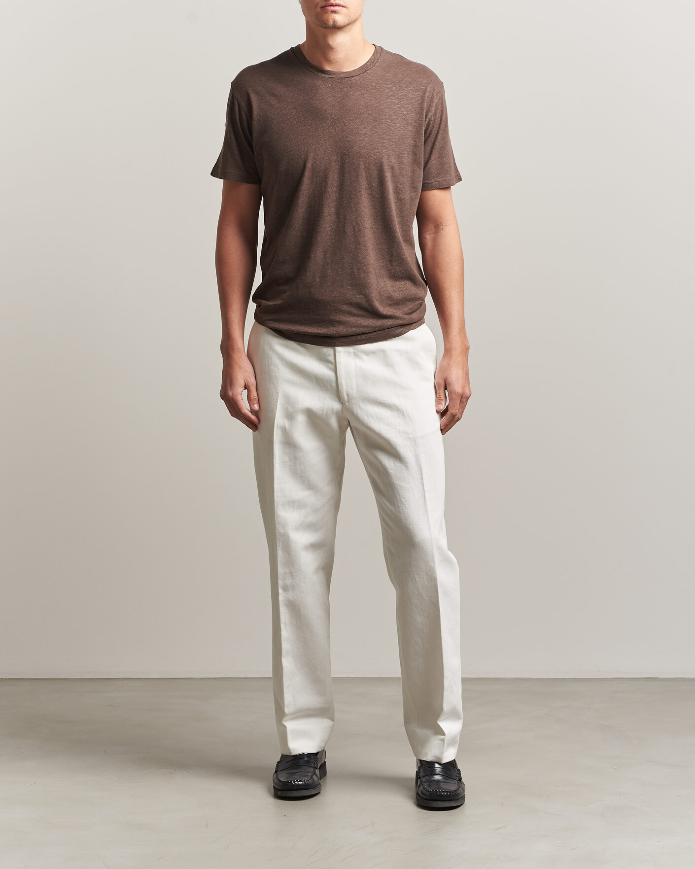 Herren | T-Shirts | Sunspel | Pima Cotton/Linen T-Shirt Dark Walnut
