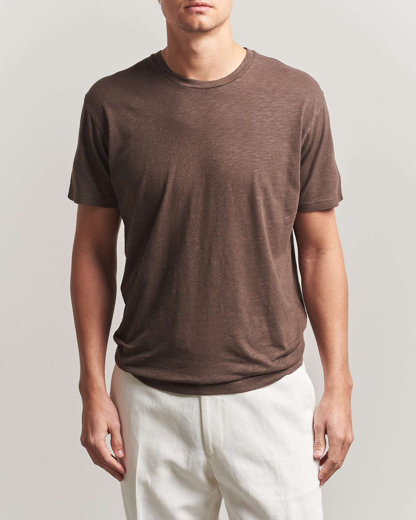 Herren | T-Shirts | Sunspel | Pima Cotton/Linen T-Shirt Dark Walnut