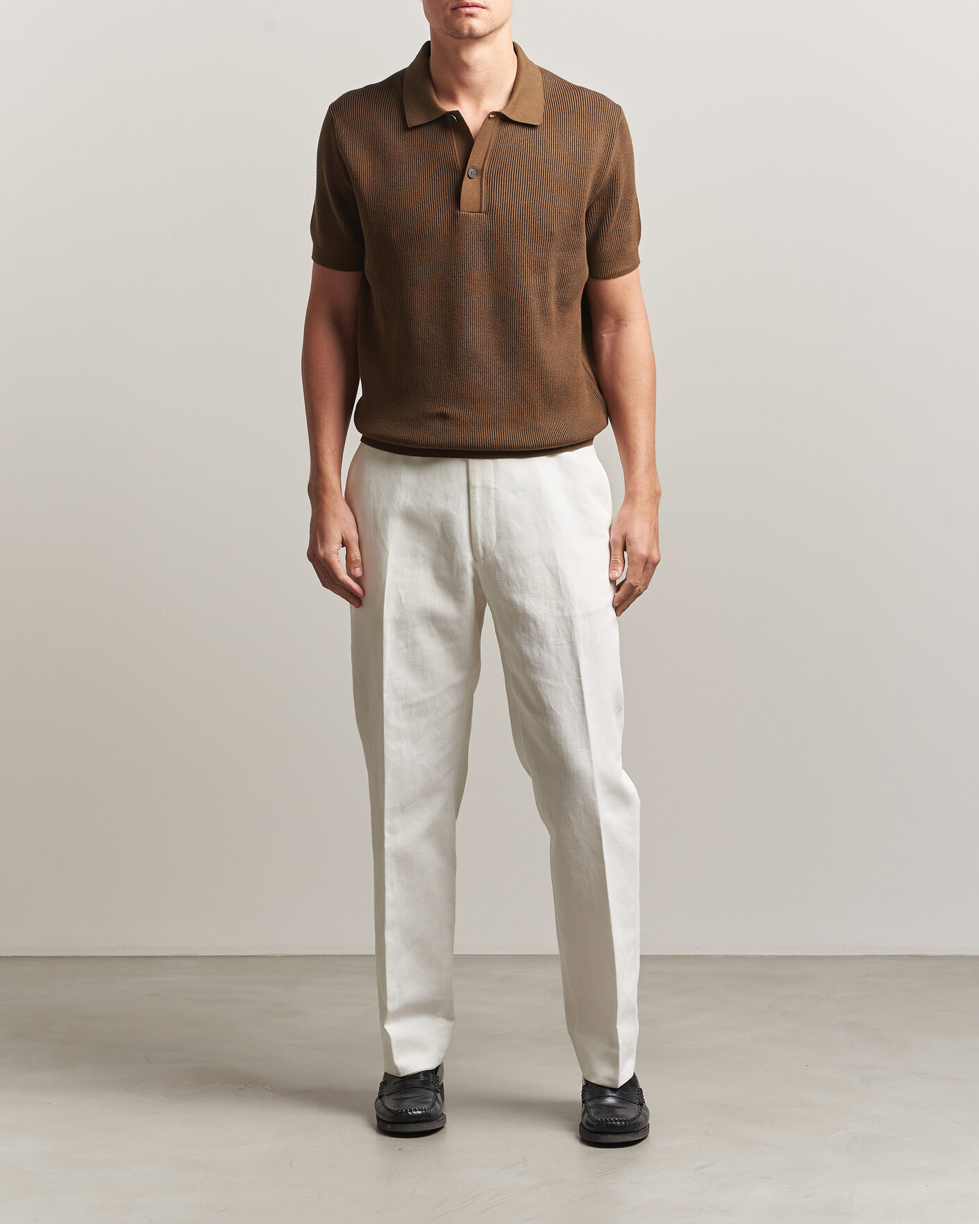 Herren | Poloshirts | Sunspel | Knitted Cotton Rib Polo Bronze