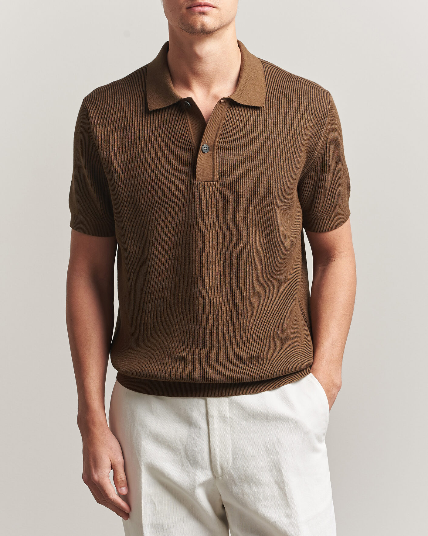 Herren | Poloshirts | Sunspel | Knitted Cotton Rib Polo Bronze