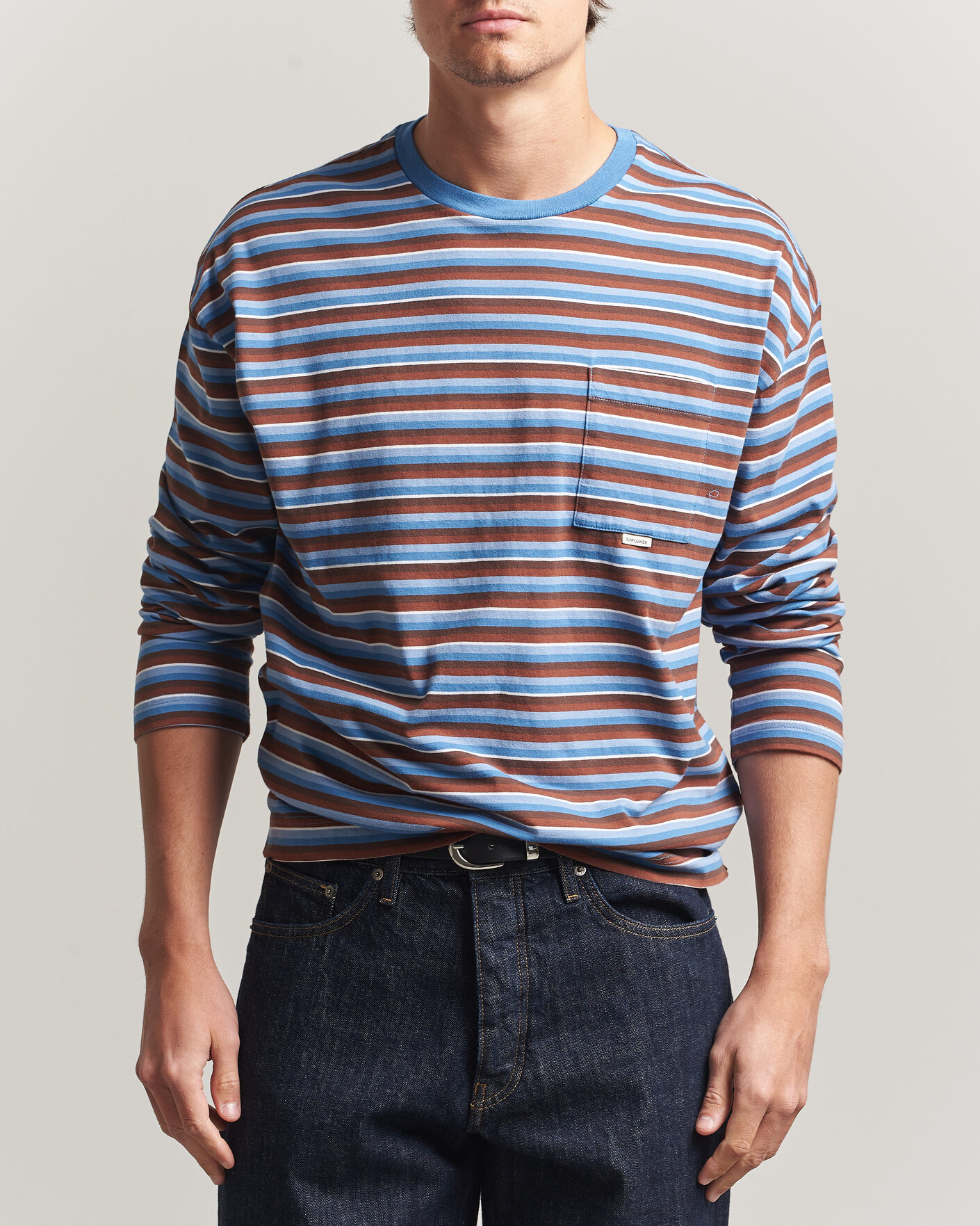 Herren | T-Shirts | Sunflower | Long Sleeve Pocket Tee Blue Stripe