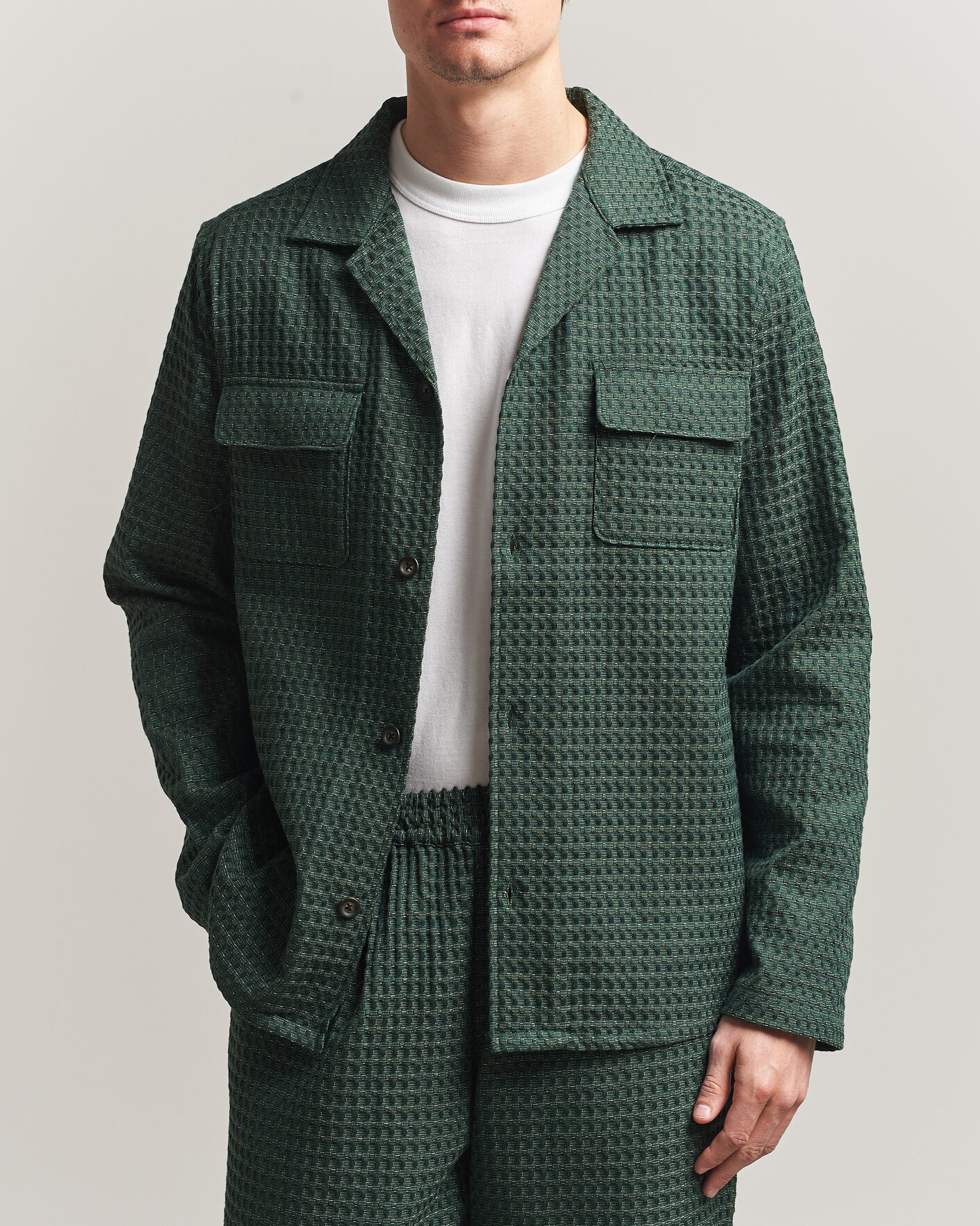 Herren | Hemden | LES DEUX | Check Seersucker Overshirt Pine Green