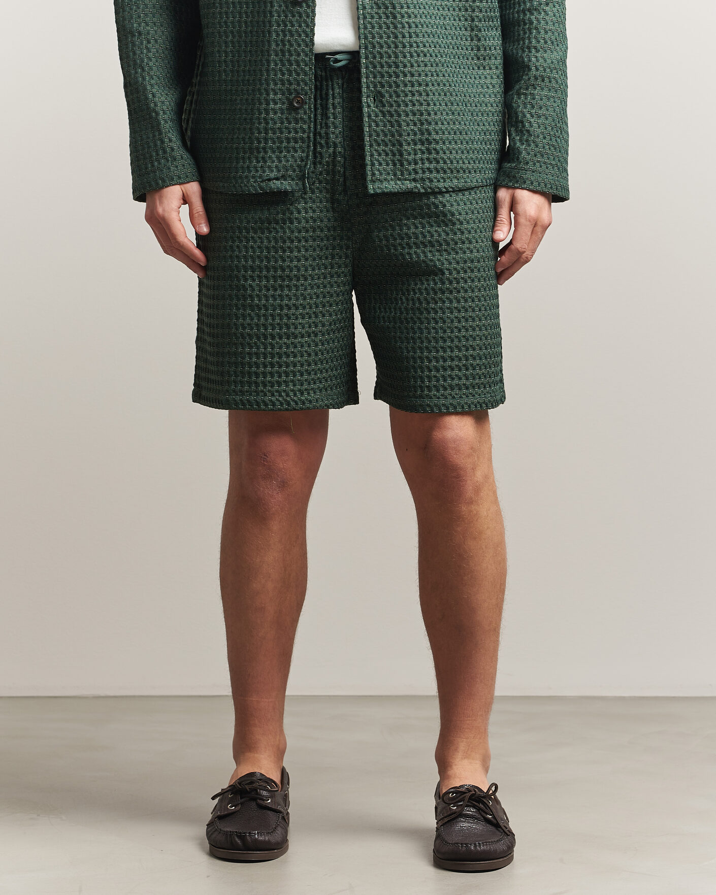 Herren | Shorts | LES DEUX | Check Seersucker Casual Shorts Pine Green