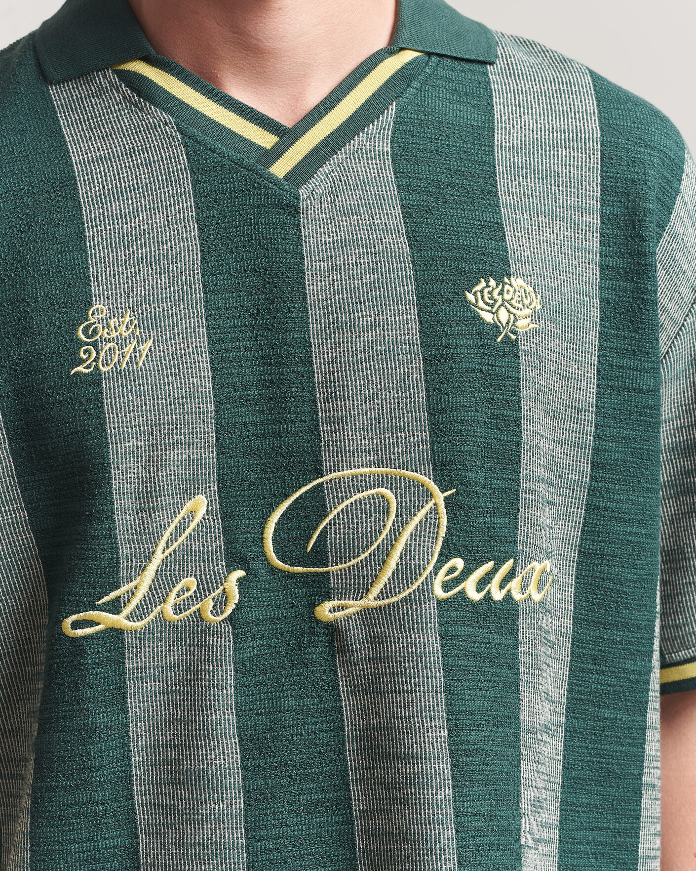 Herren | Poloshirts | LES DEUX | Stripe Jacquard Football Jersey Pine Green