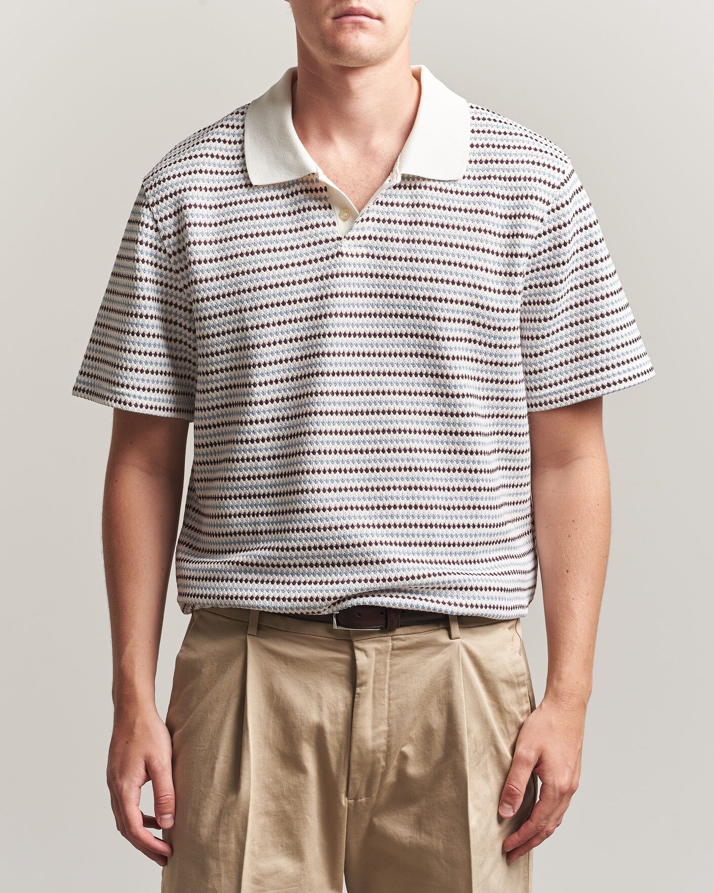 Herren | Poloshirts | LES DEUX | Knitted Stripe Polo Eggnog White