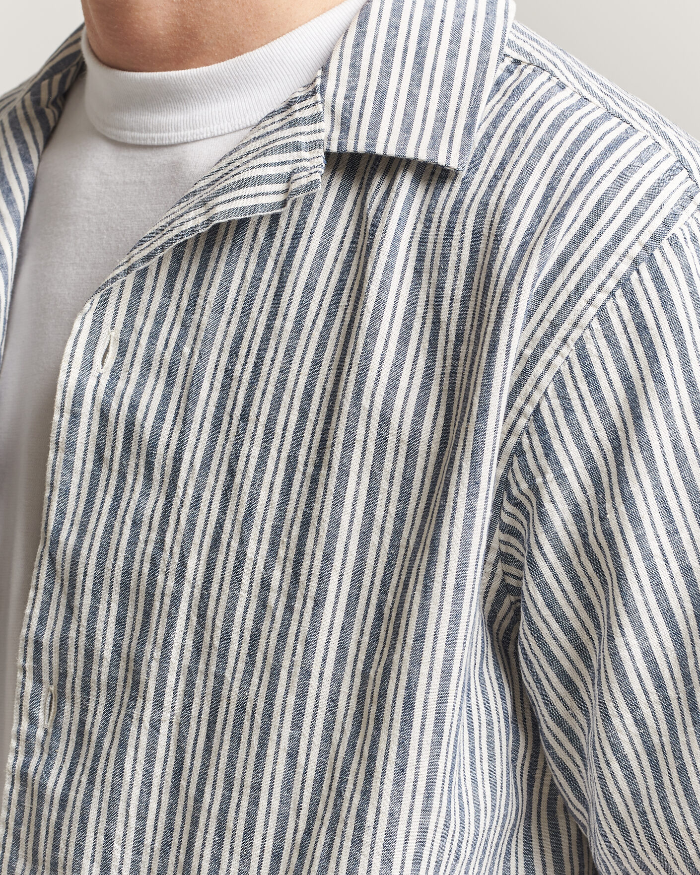 Herren | Hemden | LES DEUX | Stripe Cotton/Linen Short Sleeve Shirt Dark Blue