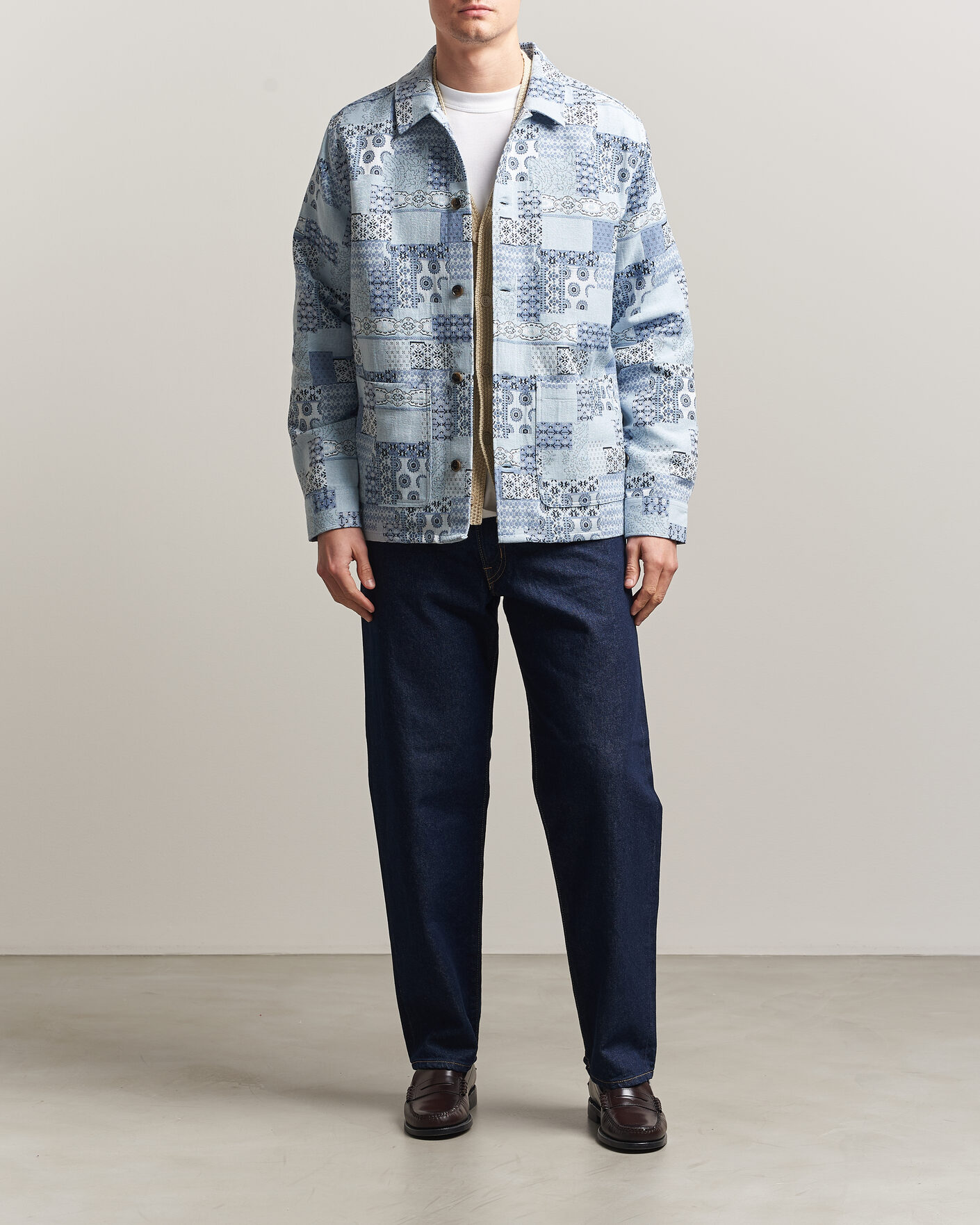Herren | Hemden | LES DEUX | Patchwork Jacquard Overshirt Skyway Blue