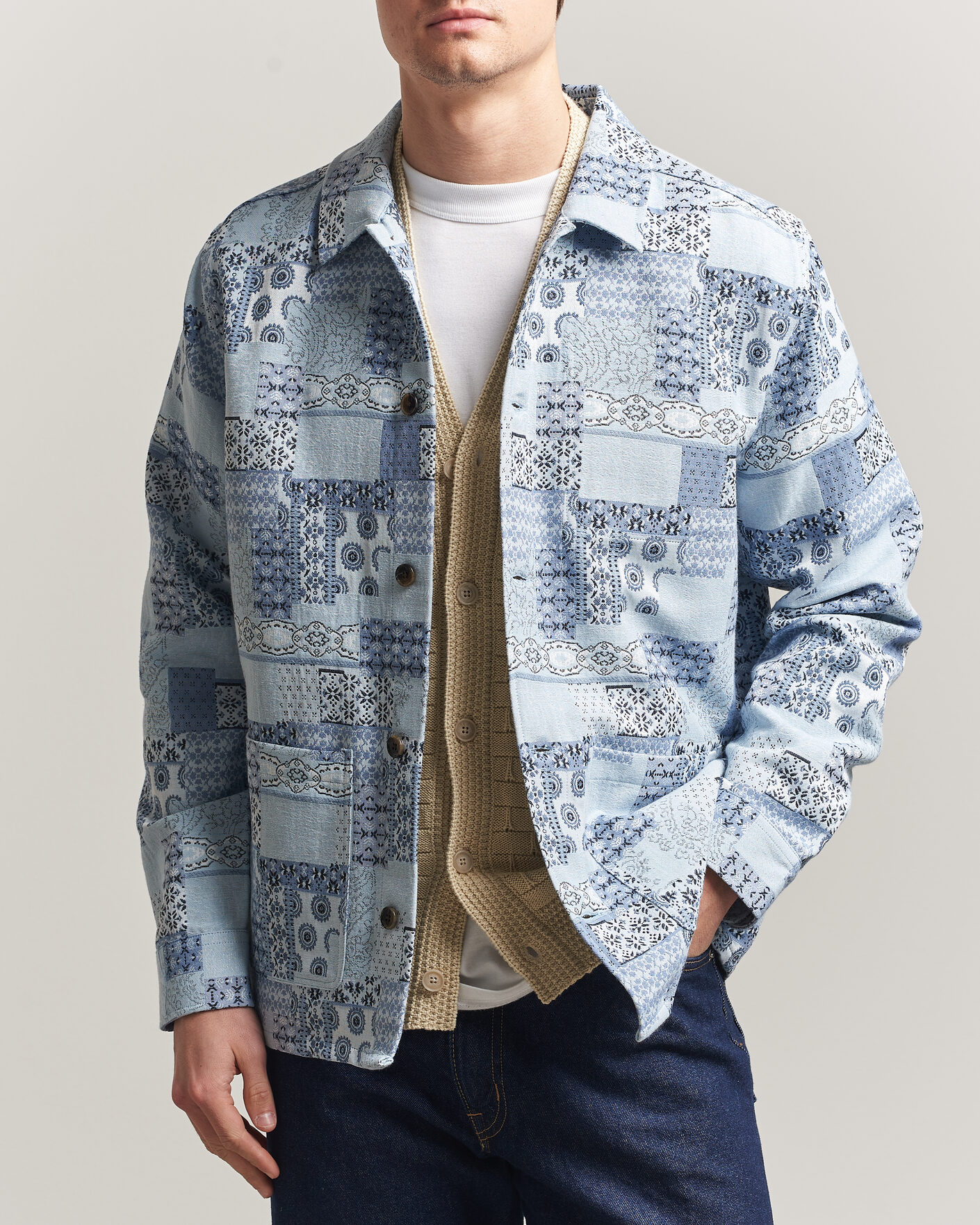 Herren | Hemden | LES DEUX | Patchwork Jacquard Overshirt Skyway Blue