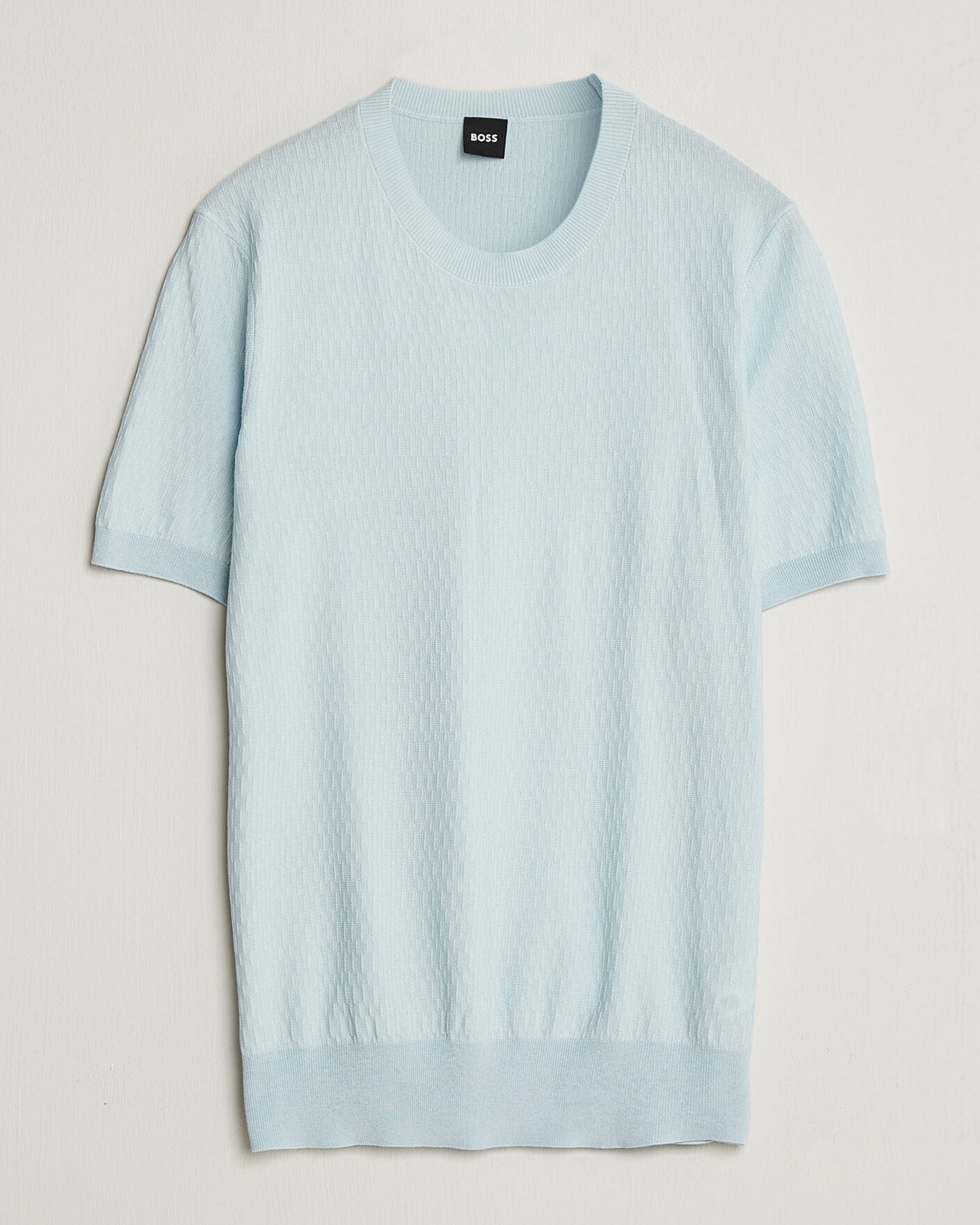 Herren | T-Shirts | BOSS BLACK | Laruso Structured Knitted T-Shirt Open Blue