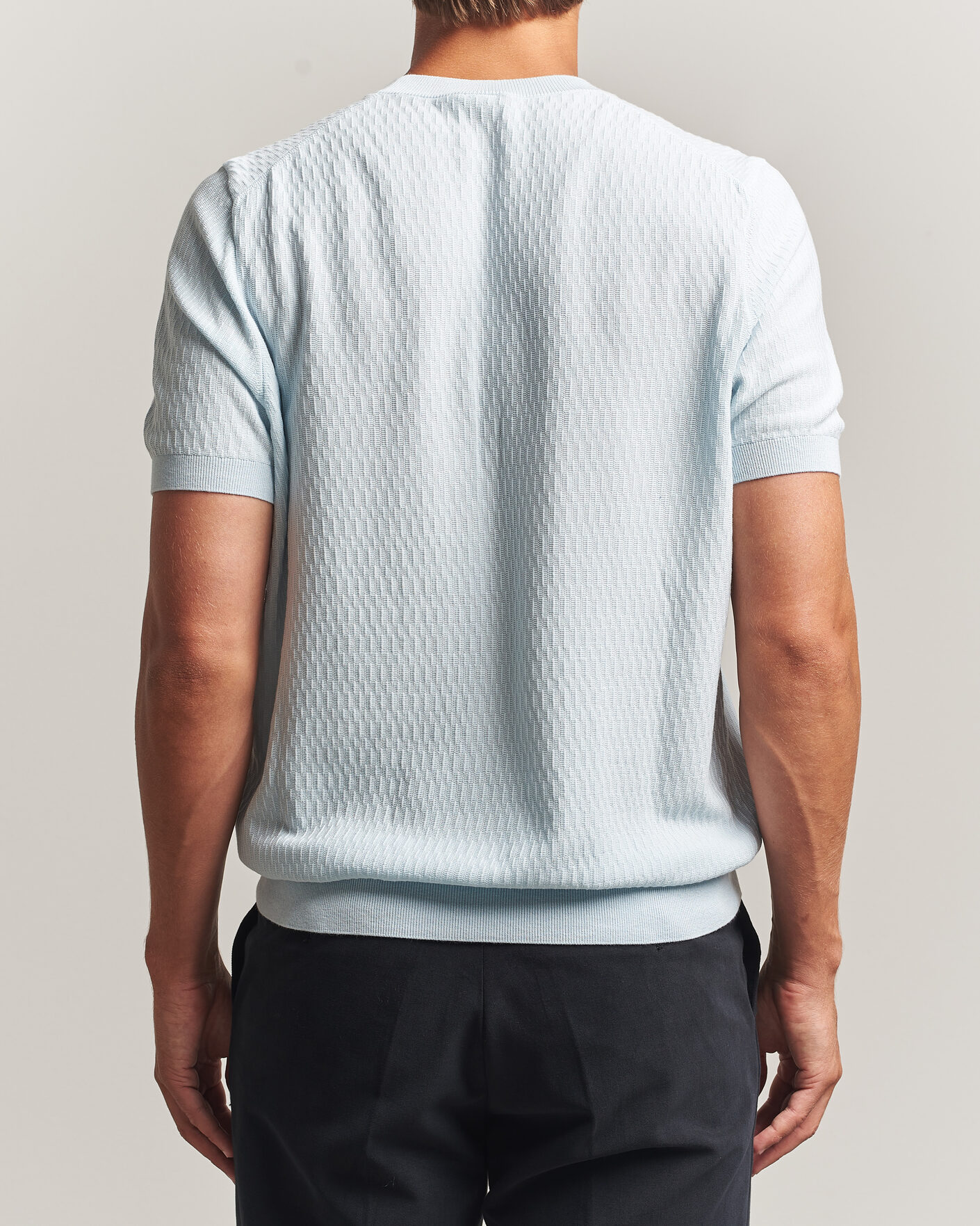 Herren | T-Shirts | BOSS BLACK | Laruso Structured Knitted T-Shirt Open Blue