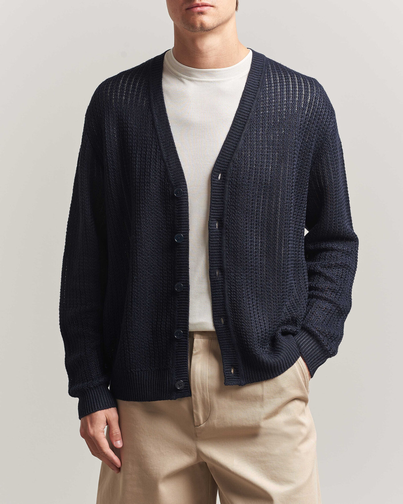 Herren | Pullover | NN07 | Tim Linen Knitted Cardigan Navy Blue