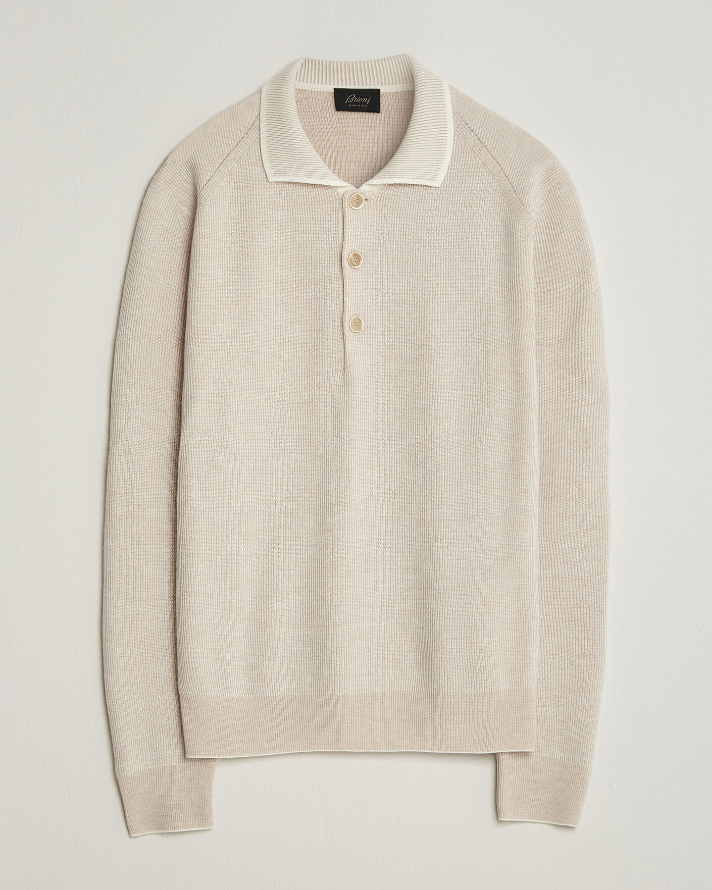 Herren | Pullover | Brioni | Cashmere Rib Knitted Polo Light Beige