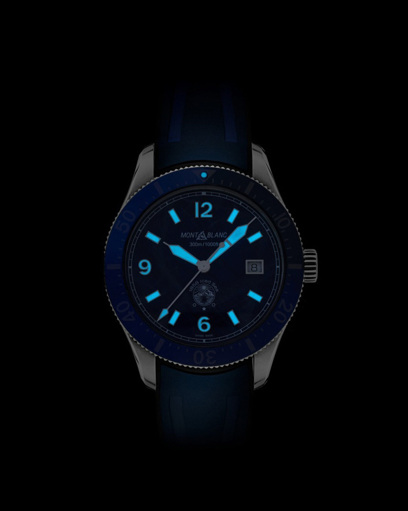 Herren | Montblanc Iced Sea Automatic Date Rubber Strap Blue | Montblanc | Iced Sea Automatic Date Rubber Strap Blue