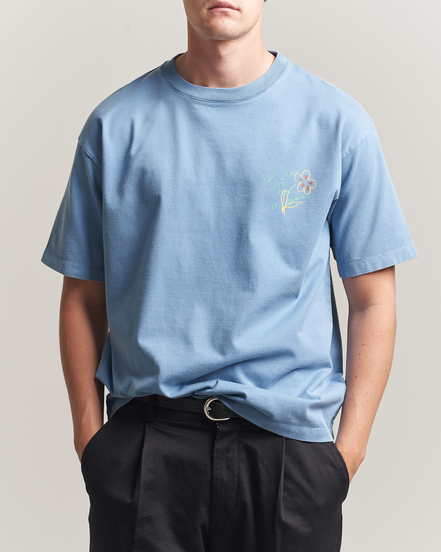 Herren | T-Shirts | Drôle de Monsieur | Esquisse Slogan T-shirt Light Blue