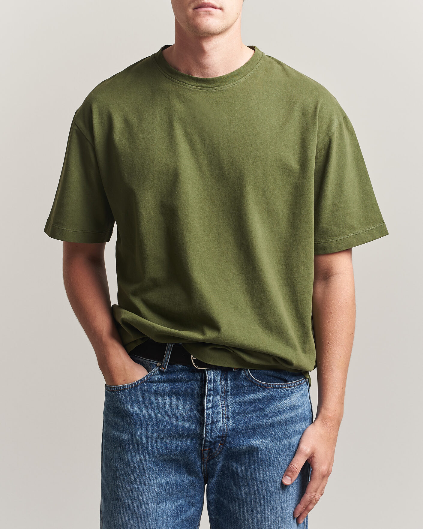 Herren | T-Shirts | Massimo Alba | Nevis Brushed Cotton T-Shirt Moss Green