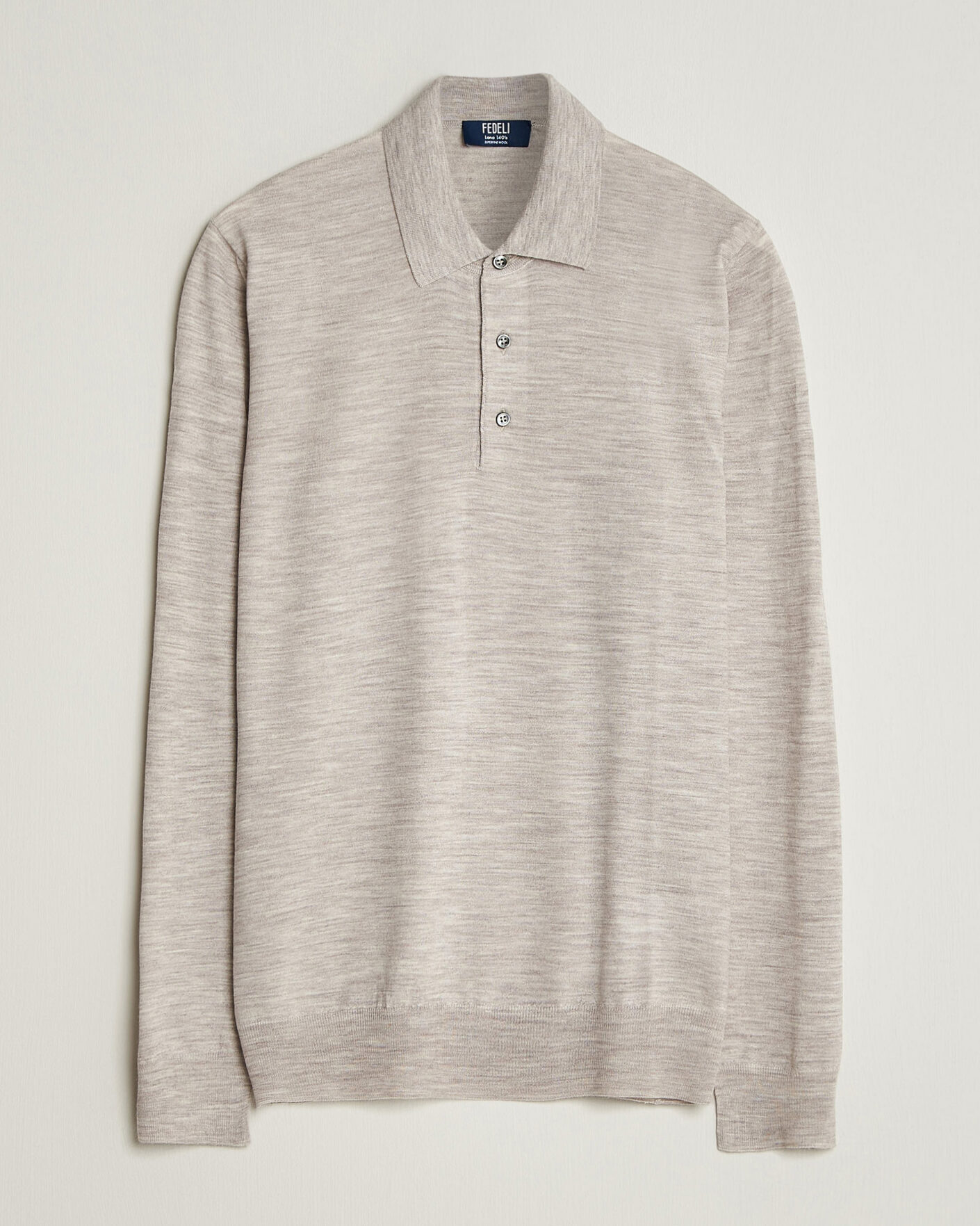 Herren | Pullover | Fedeli | 140s Fine Wool Long Sleeve Polo Beige Melange