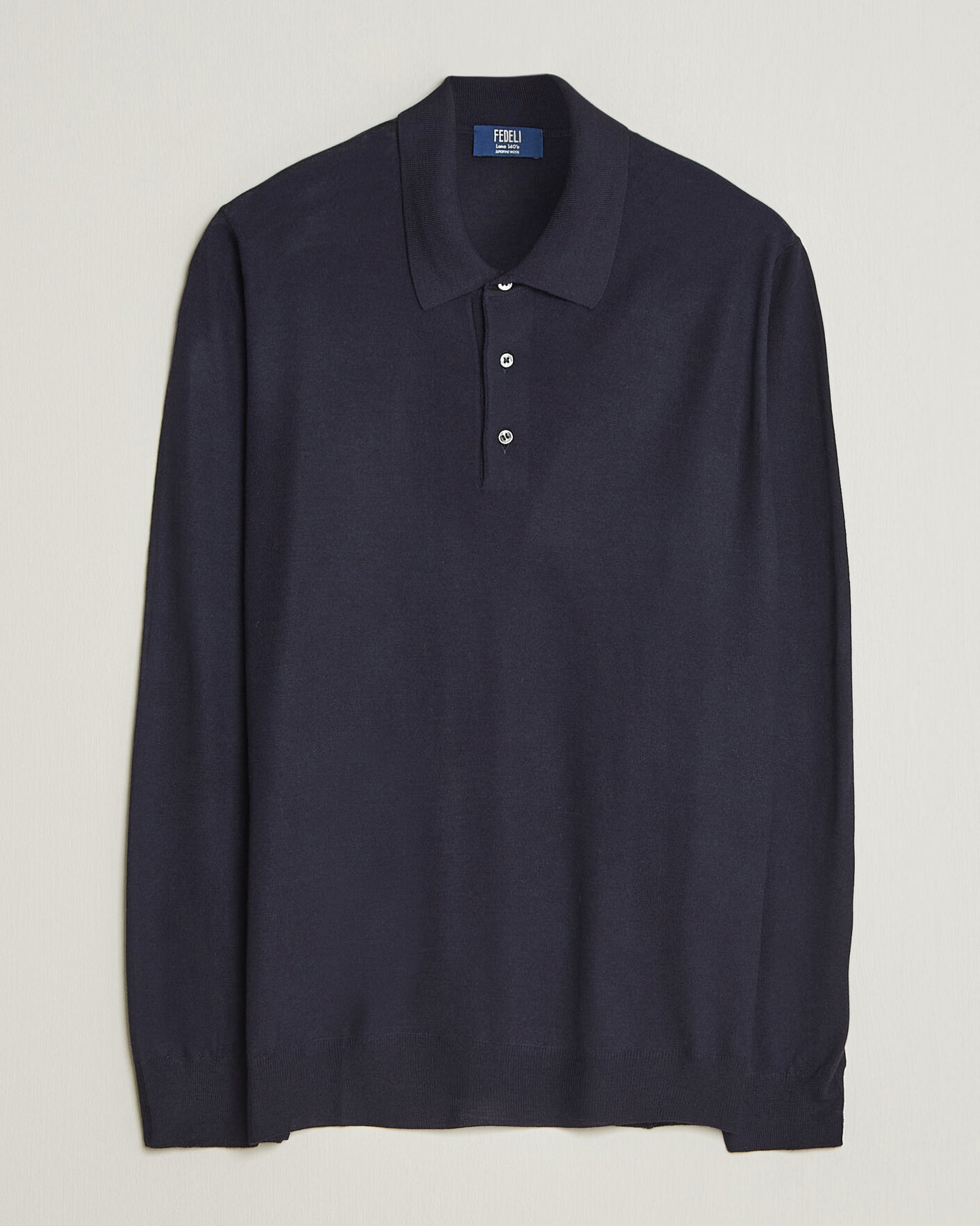 Herren | Pullover | Fedeli | 140s Fine Wool Long Sleeve Polo Navy