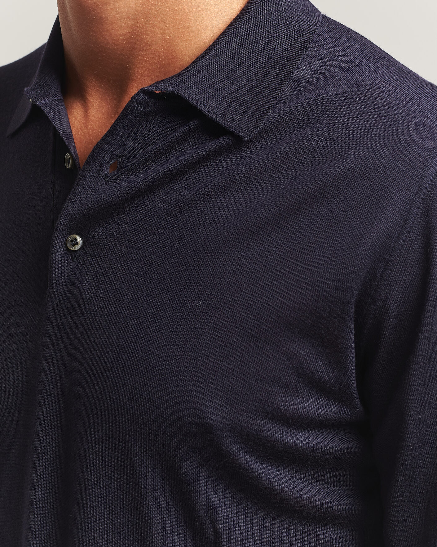 Herren | Pullover | Fedeli | 140s Fine Wool Long Sleeve Polo Navy