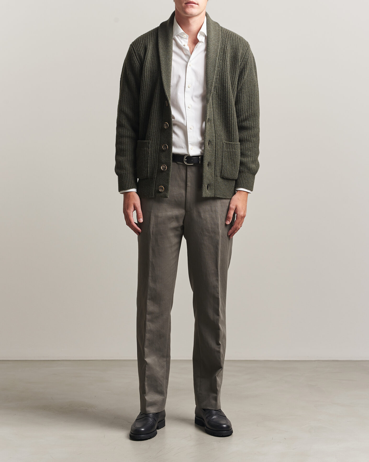 Herren | Pullover | Fedeli | Wool/Cashmere Shawl Cardigan Forest Green
