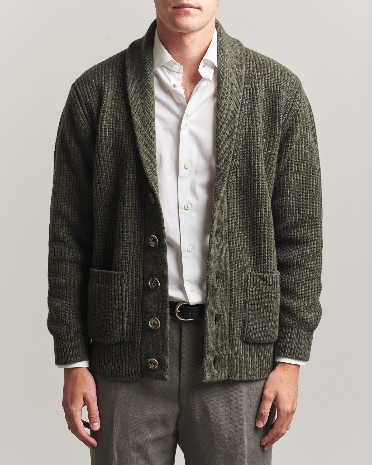 Herren | Pullover | Fedeli | Wool/Cashmere Shawl Cardigan Forest Green